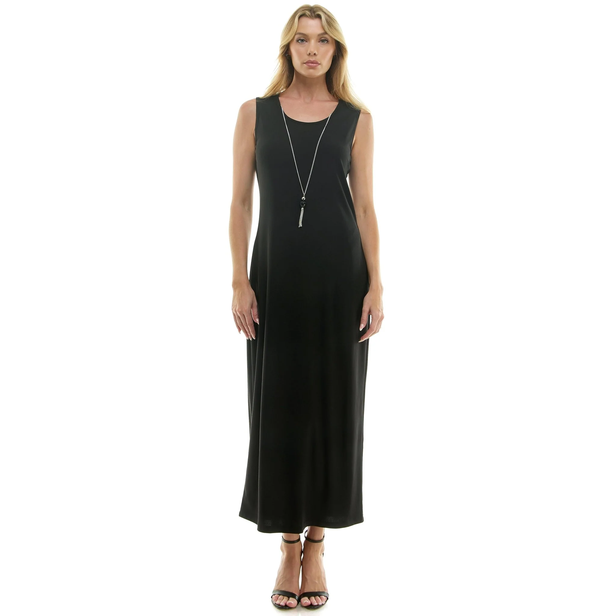 2Fer Jacket Tank Dress w/ Detachable Necklace, Silver/Black - Image 3