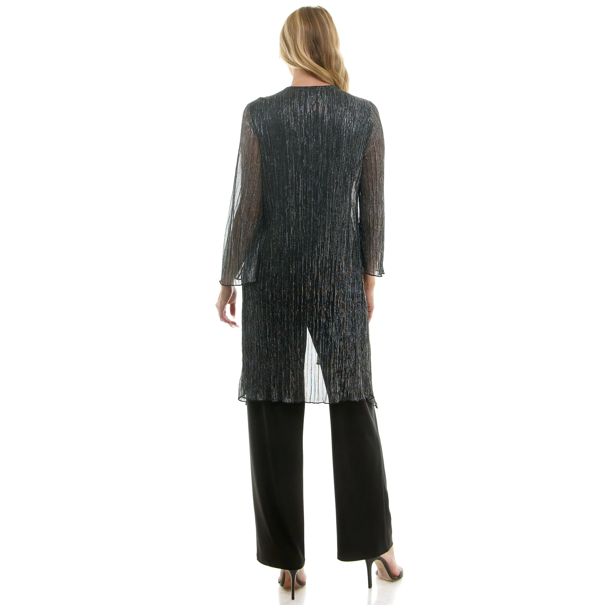 2Fer Pant Set w/ Detachable Necklace- Black/Silver - Image 4