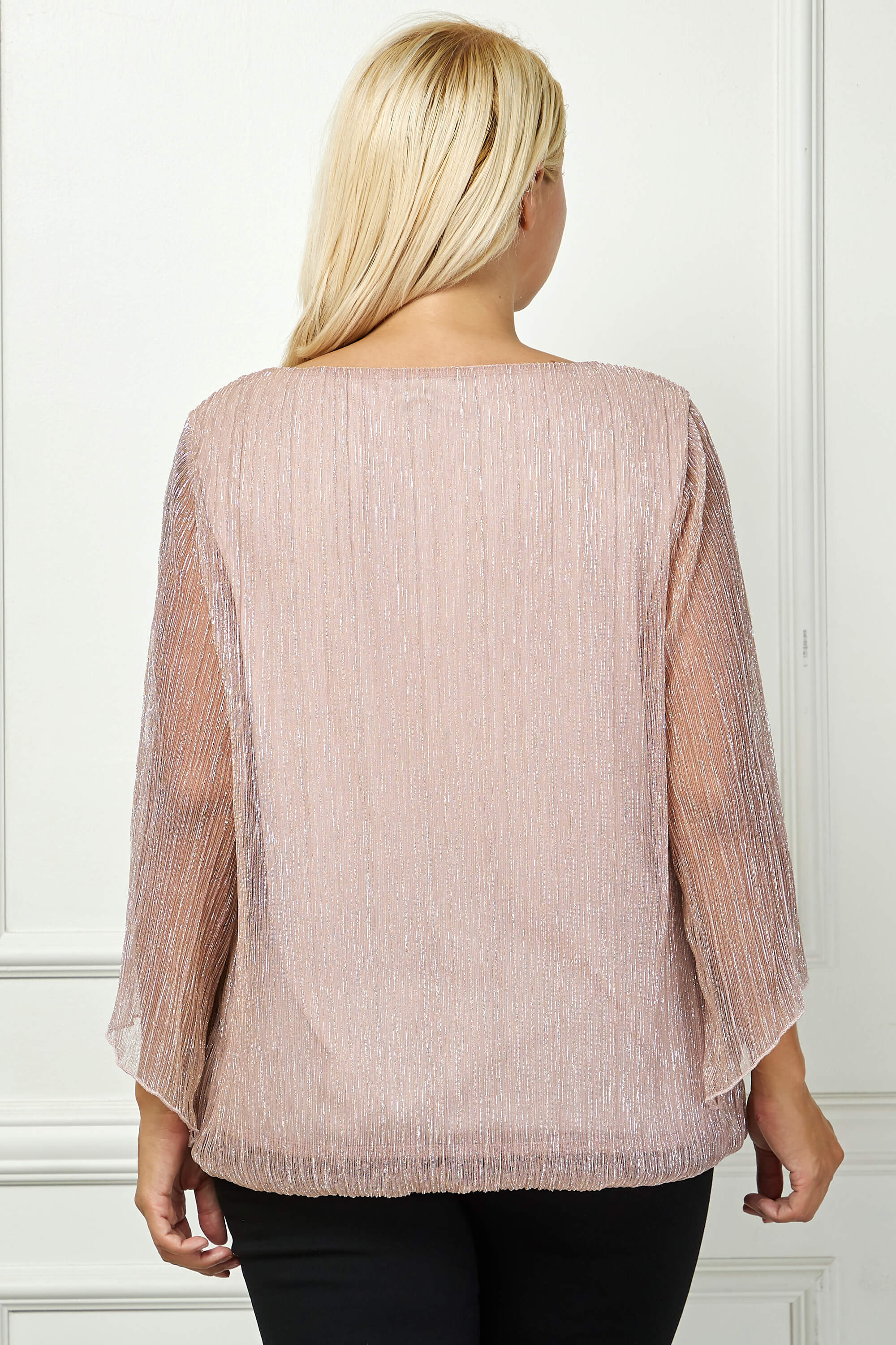 3/4 Flare Sleeve Cutout Neck Bubble Blouse - Pink - Plus - Image 5