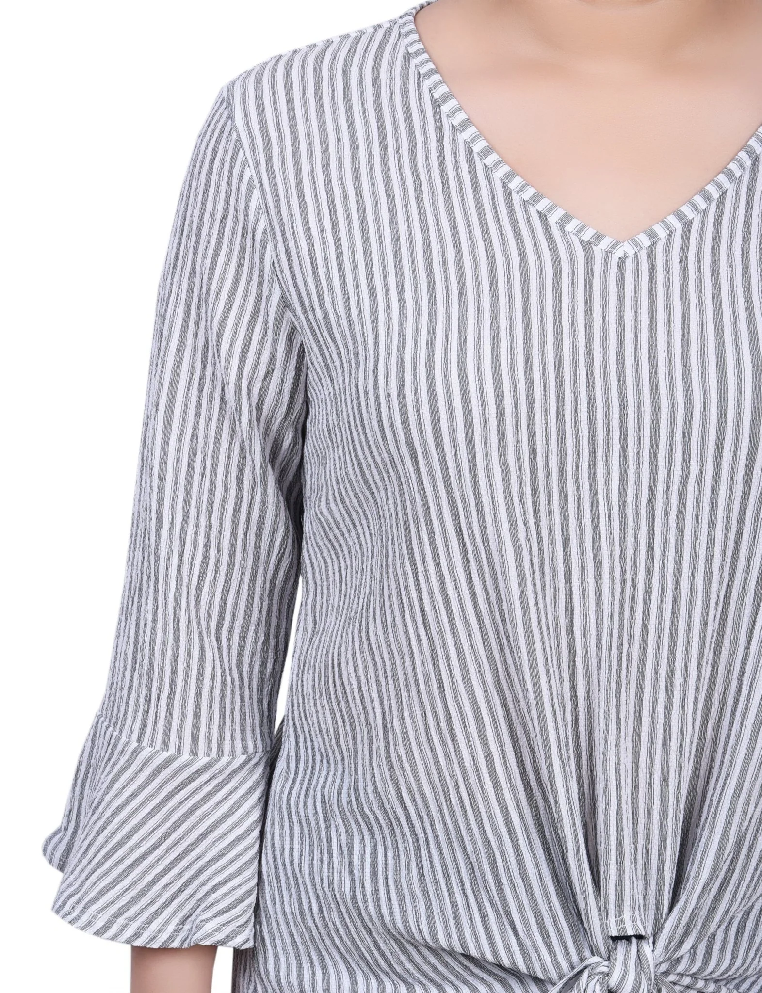 3/4 Length Bell Sleeve Textured Knit Top - Petite - Image 11