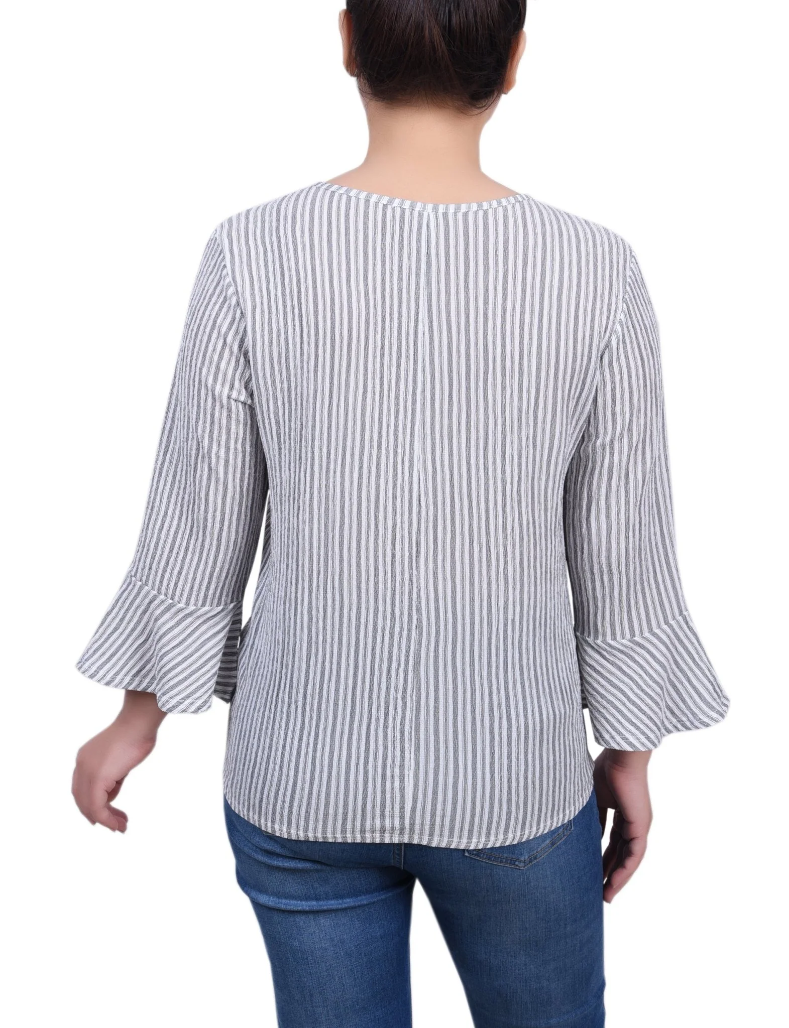 3/4 Length Bell Sleeve Textured Knit Top - Petite - Image 12