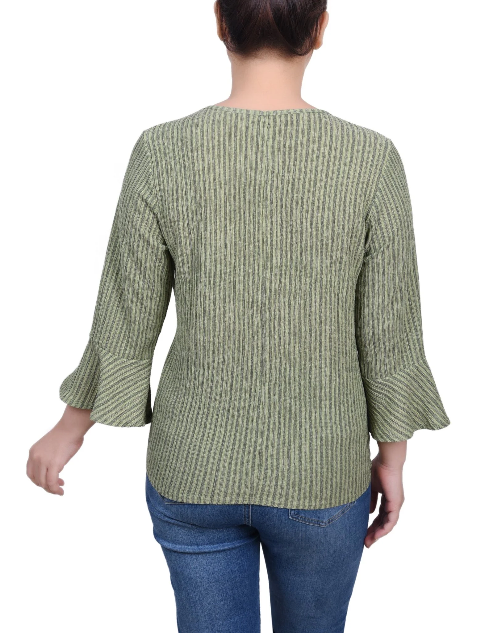 3/4 Length Bell Sleeve Textured Knit Top - Petite - Image 16