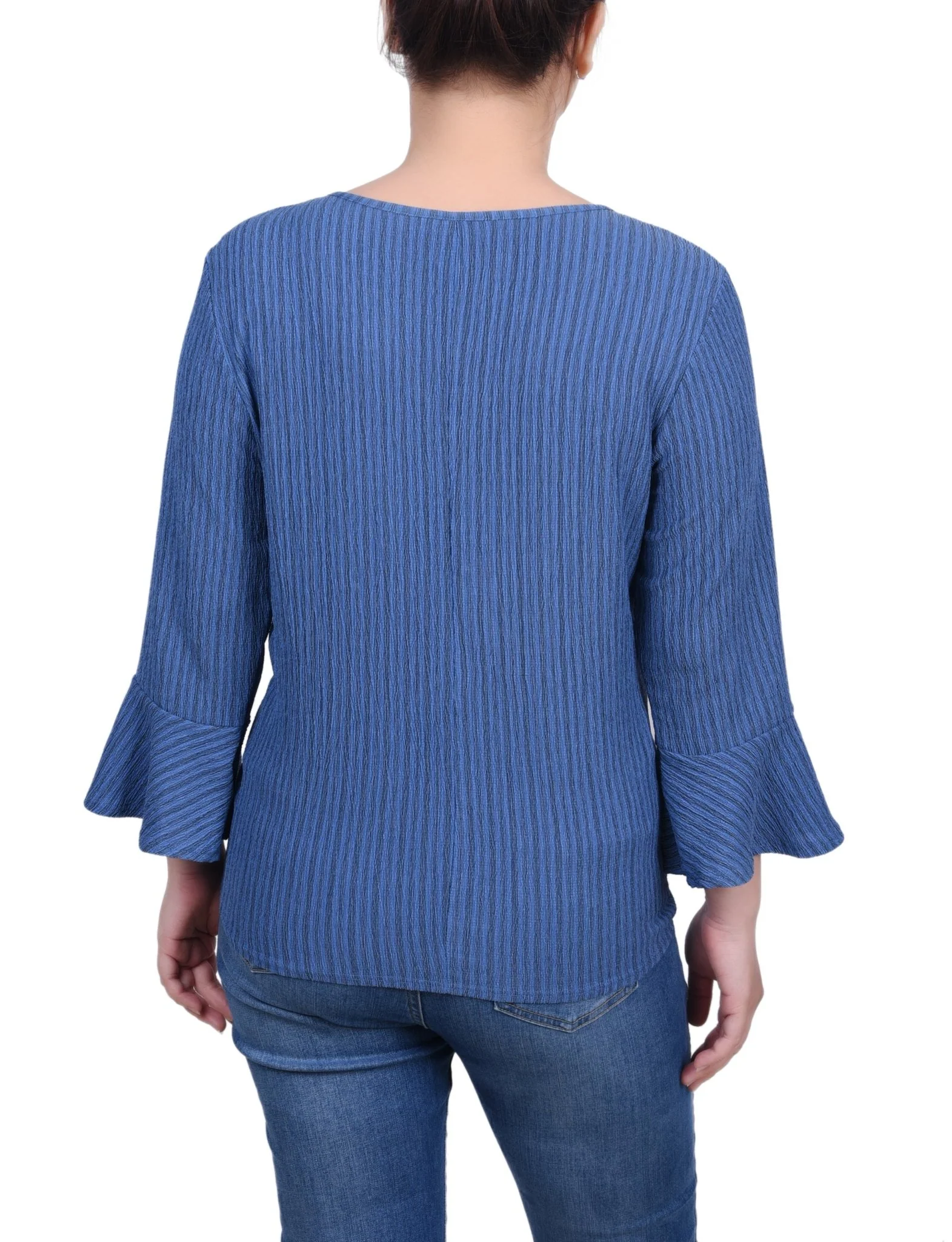 3/4 Length Bell Sleeve Textured Knit Top - Petite - Image 4