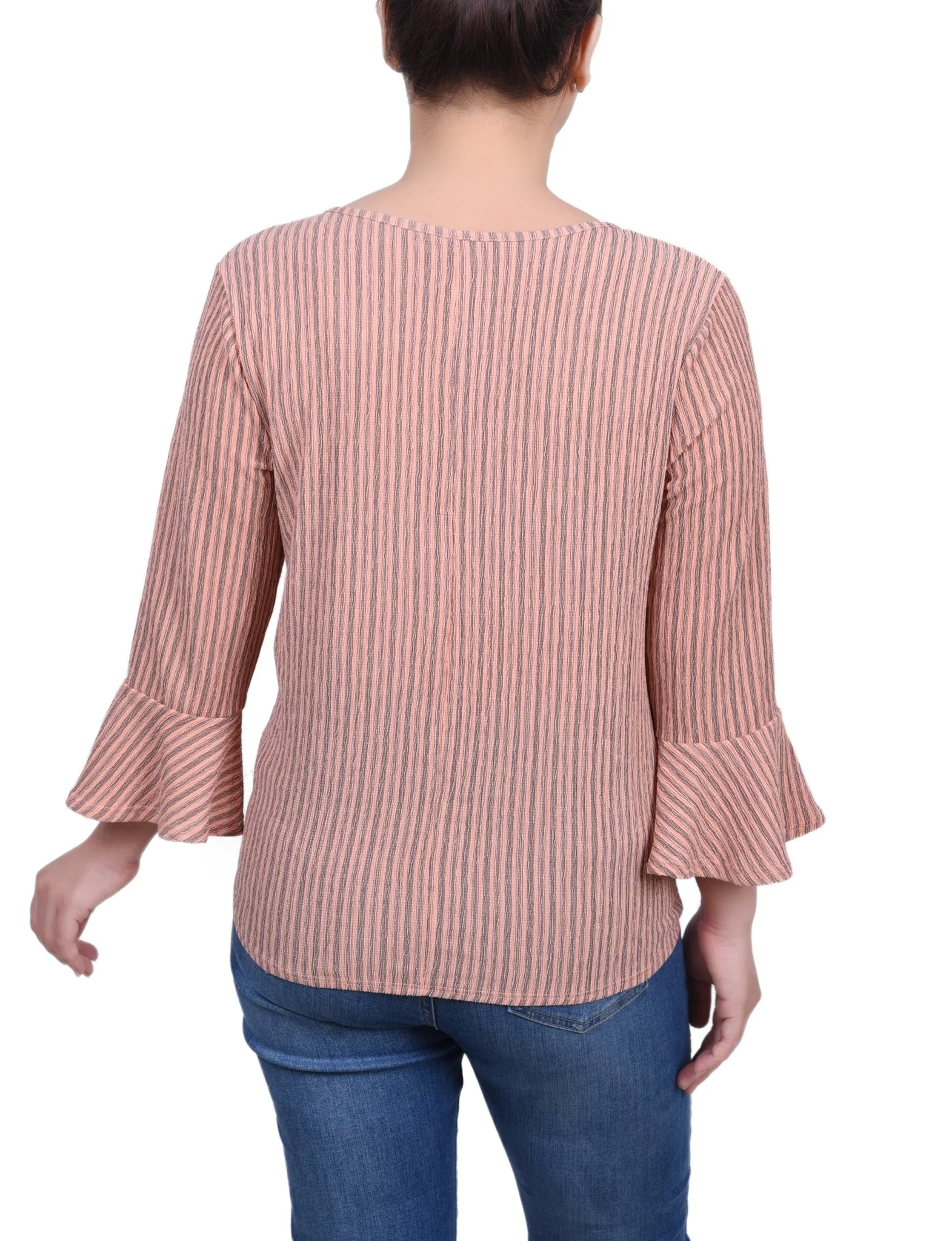 3/4 Length Bell Sleeve Textured Knit Top - Petite - Image 8