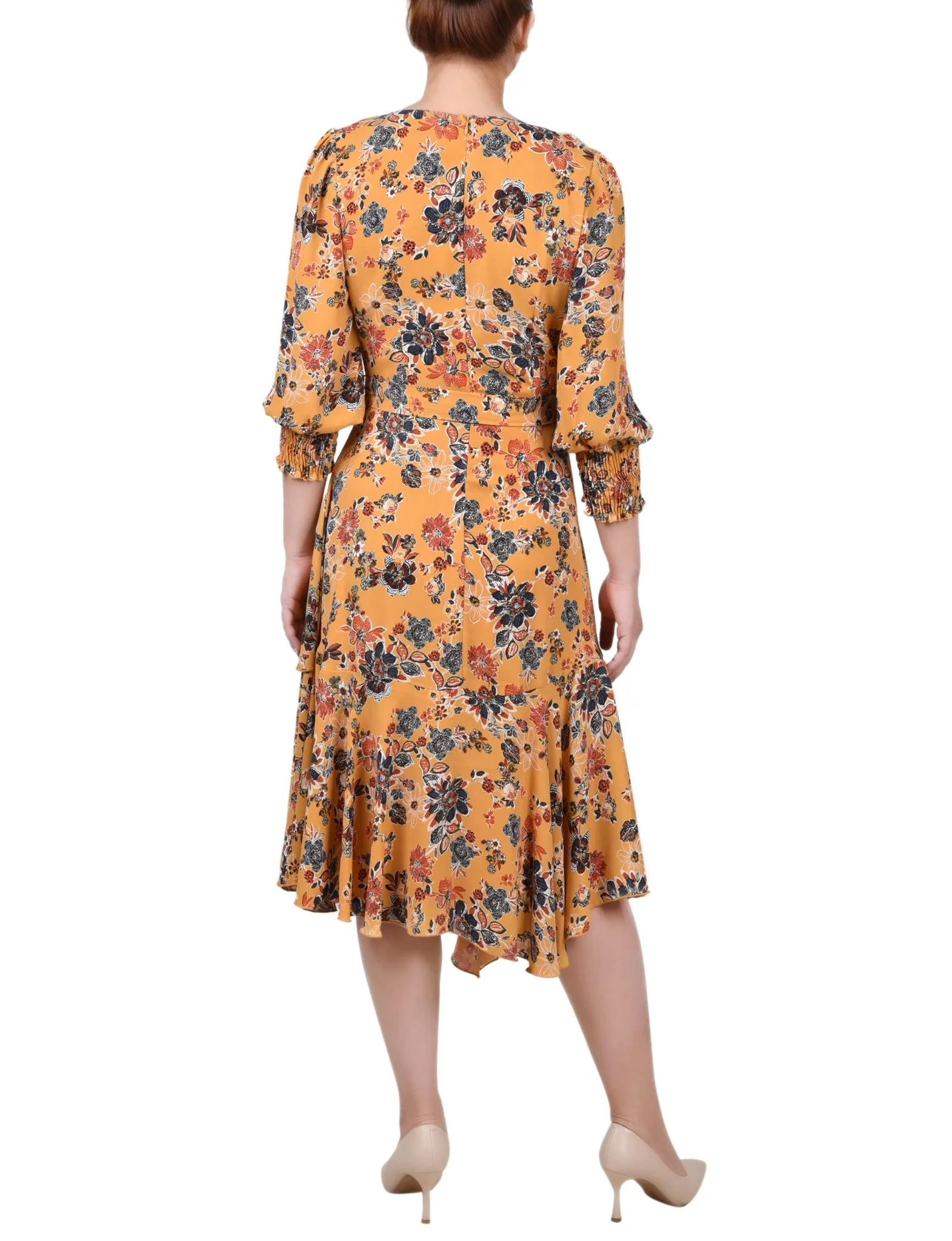 3/4 Length Sleeve Belted Chiffon Handkerchief Hem Dress - Petite - Image 12