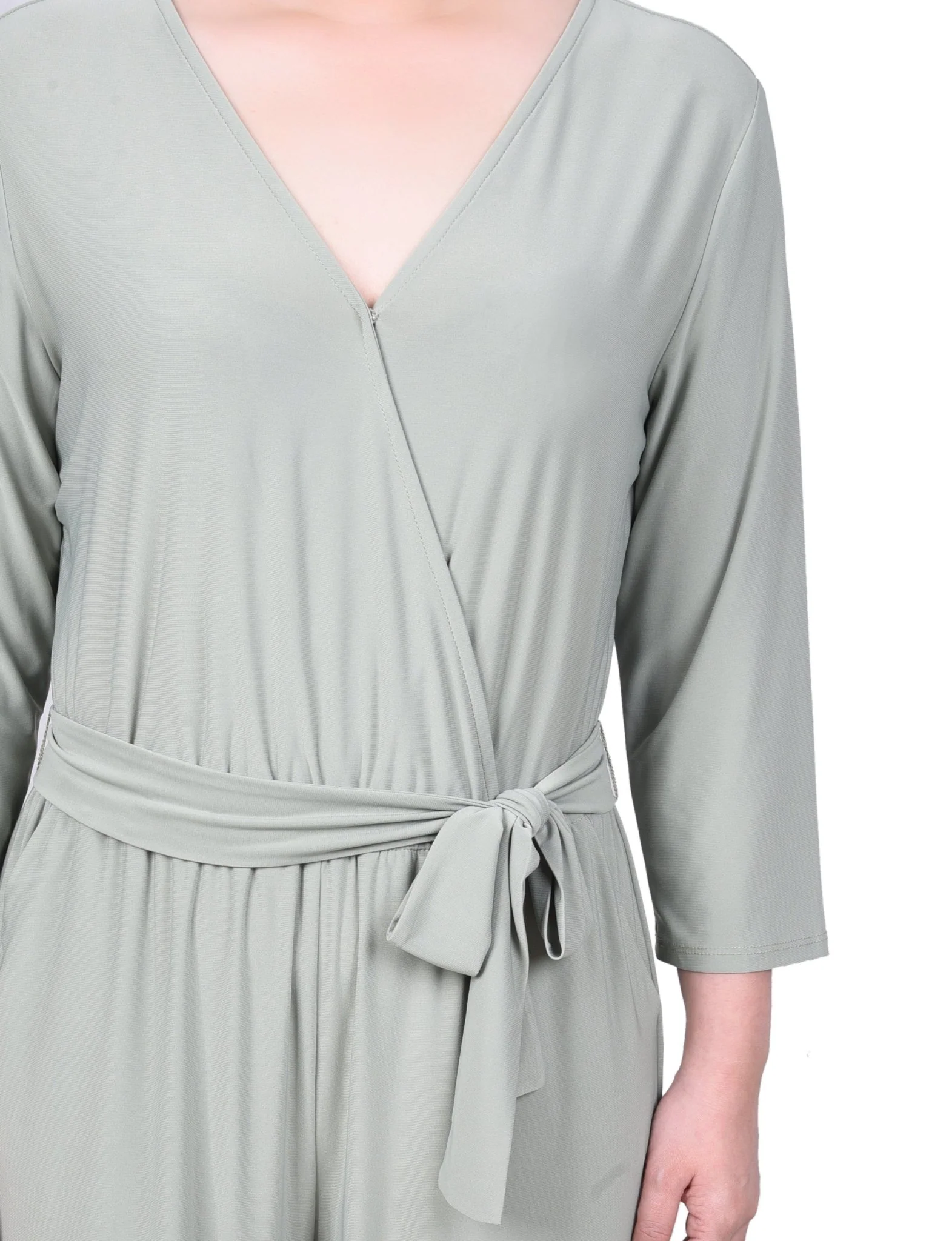 3/4 Length Sleeve Belted Jumpsuit - Petite - Image 3