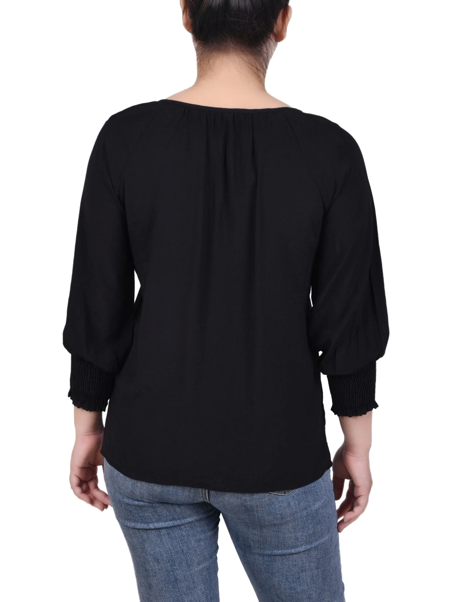 3/4 Length Sleeve Button Front Blouse - Petite - Image 3