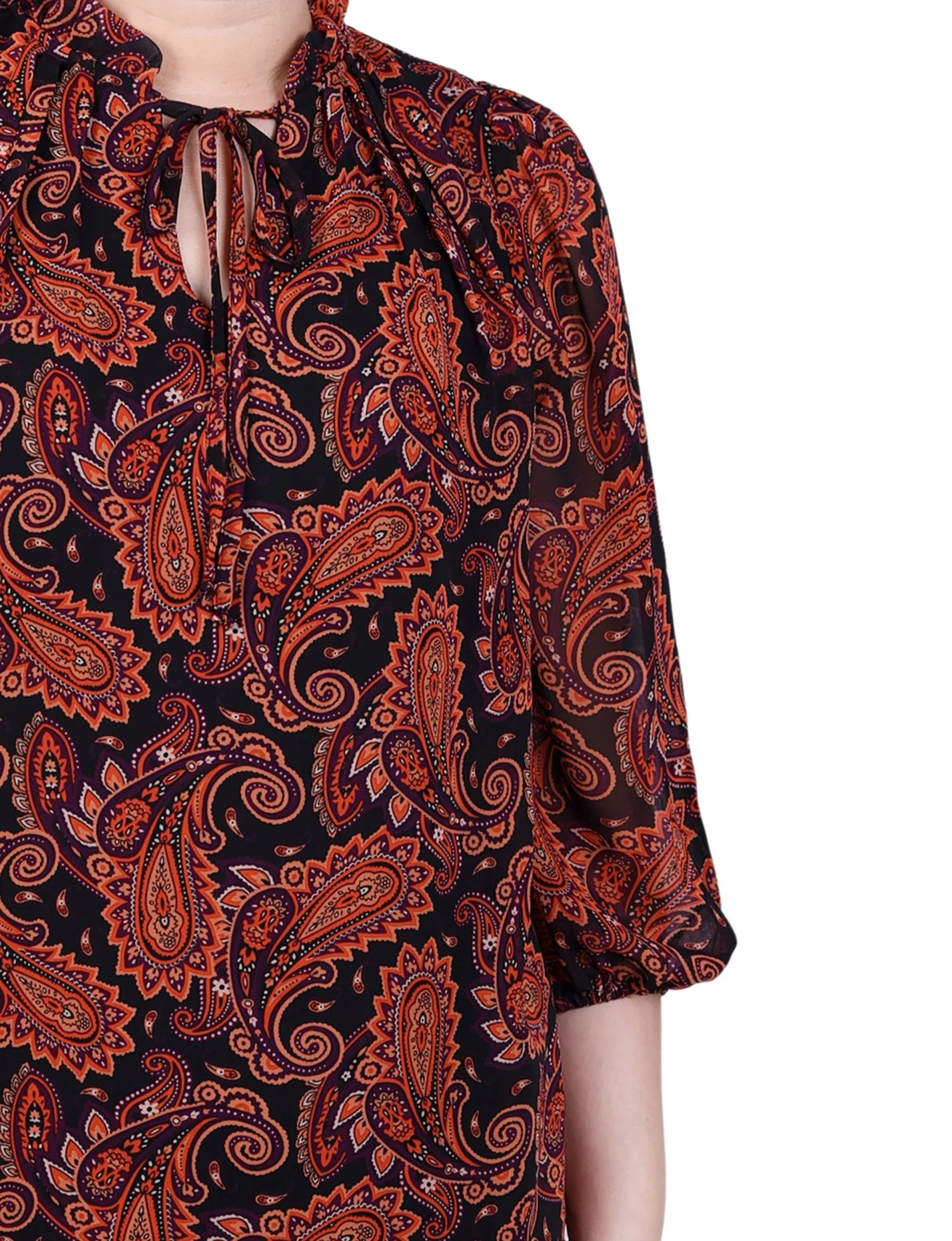 3/4 Length Sleeve Chiffon Blouse - Petite - Image 11