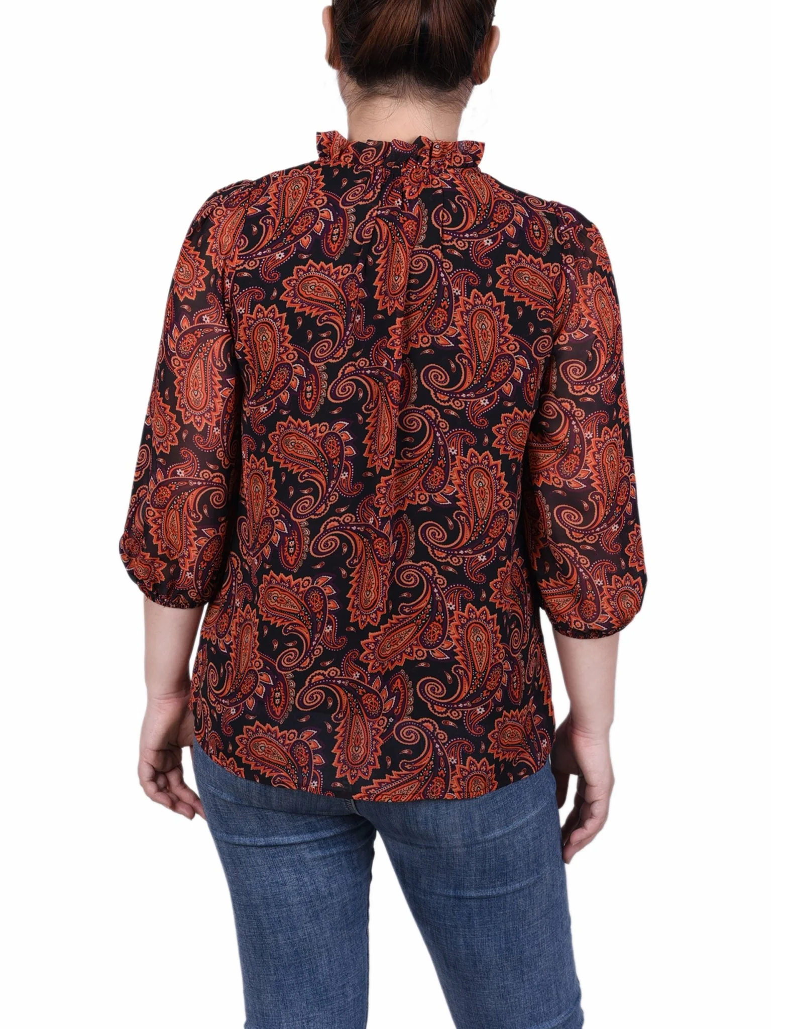 3/4 Length Sleeve Chiffon Blouse - Petite - Image 12
