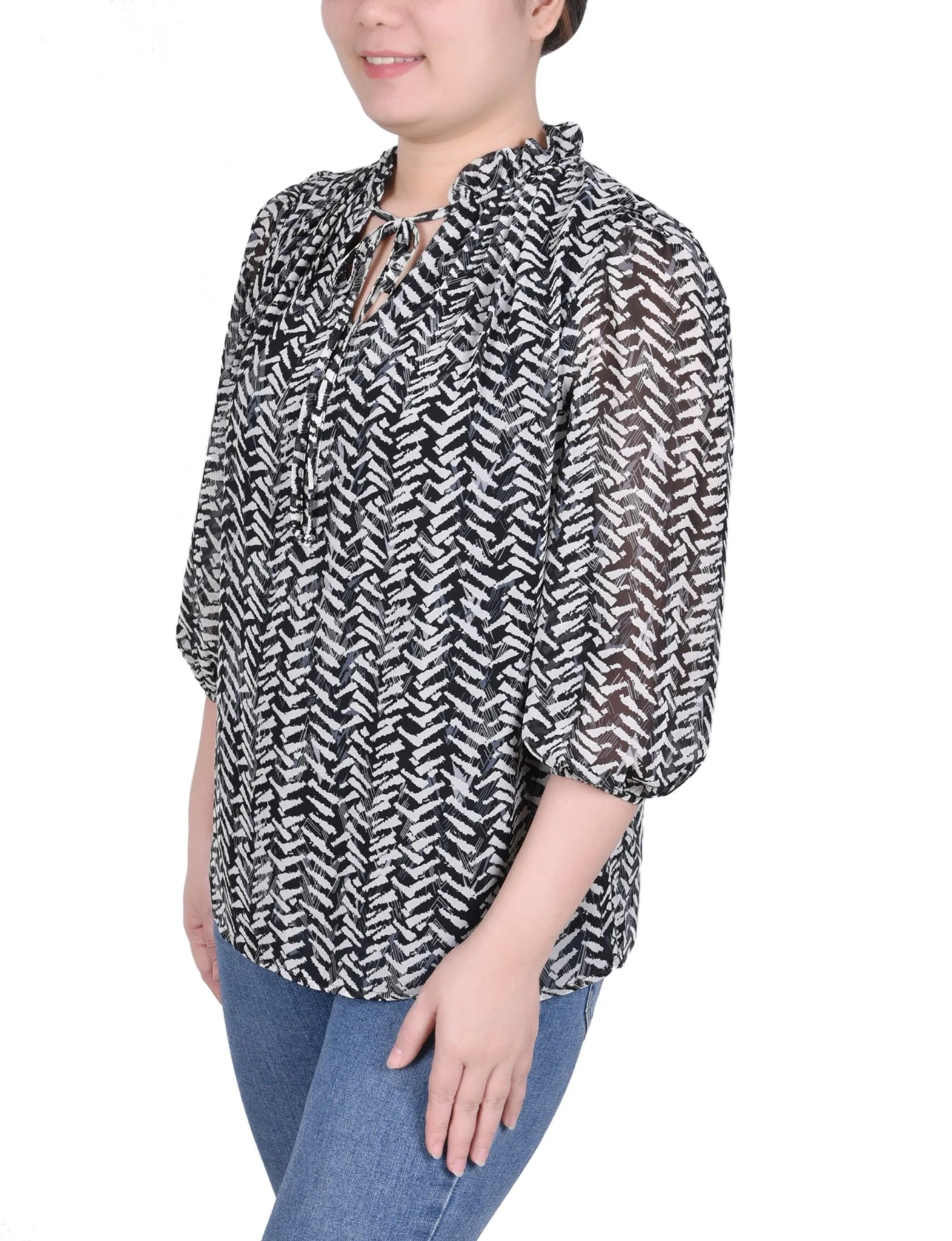 3/4 Length Sleeve Chiffon Blouse - Petite - Image 6