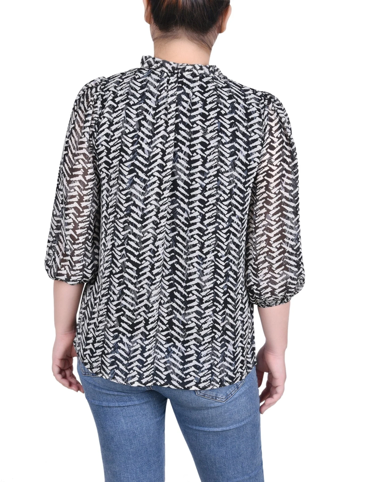 3/4 Length Sleeve Chiffon Blouse - Petite - Image 8