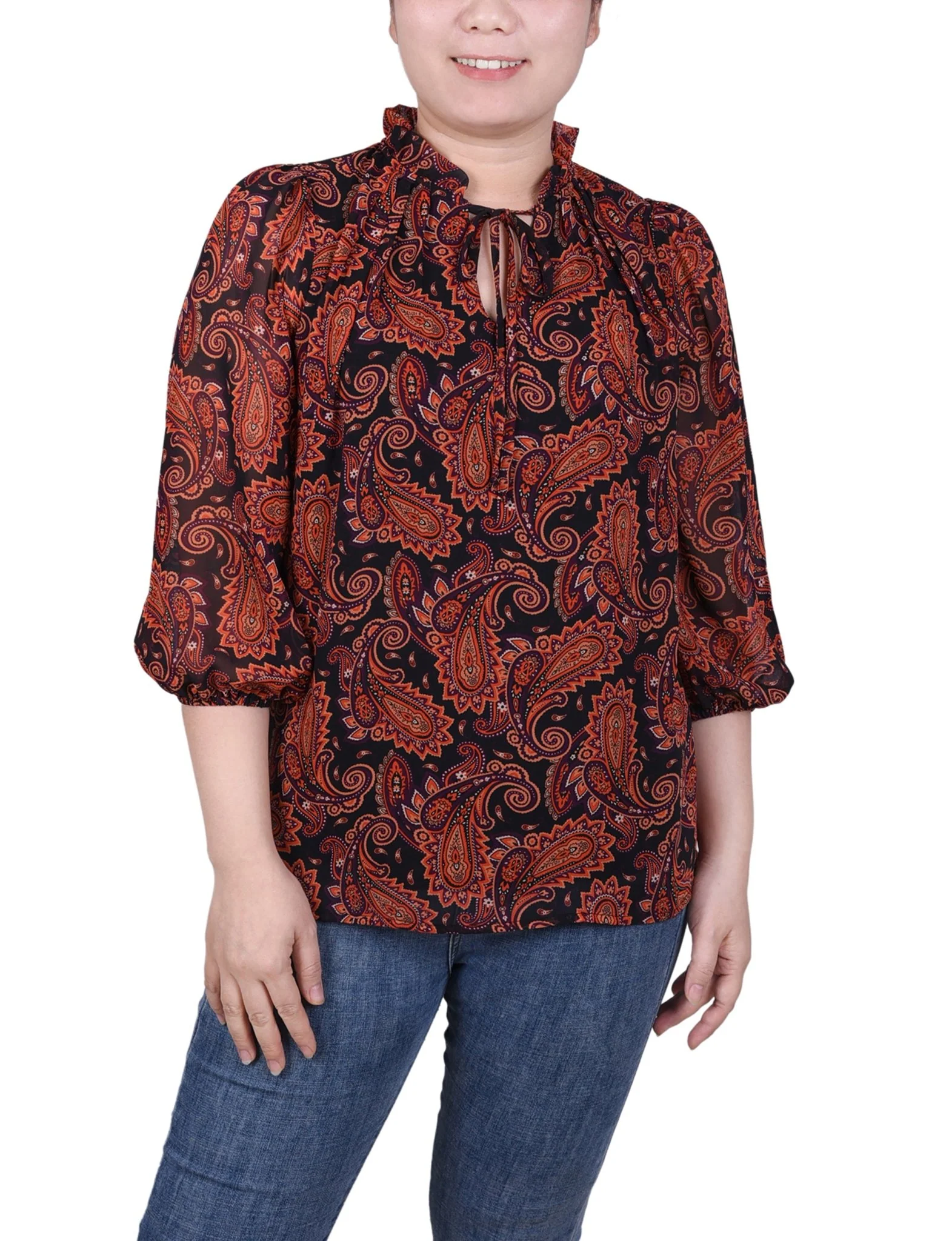 3/4 Length Sleeve Chiffon Blouse - Petite - Image 9