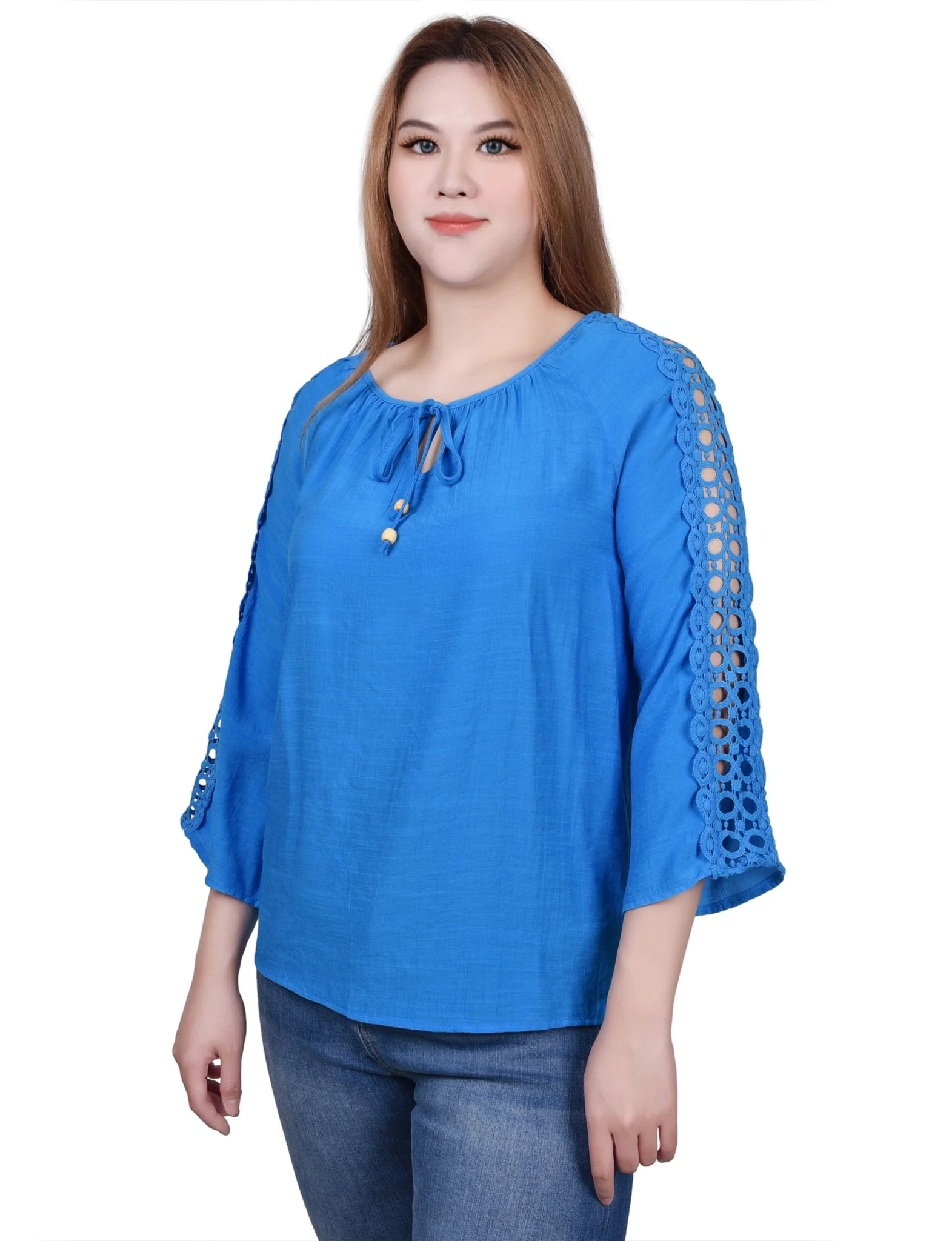 3/4 Length Sleeve Crochet Detail Blouse - Image 18