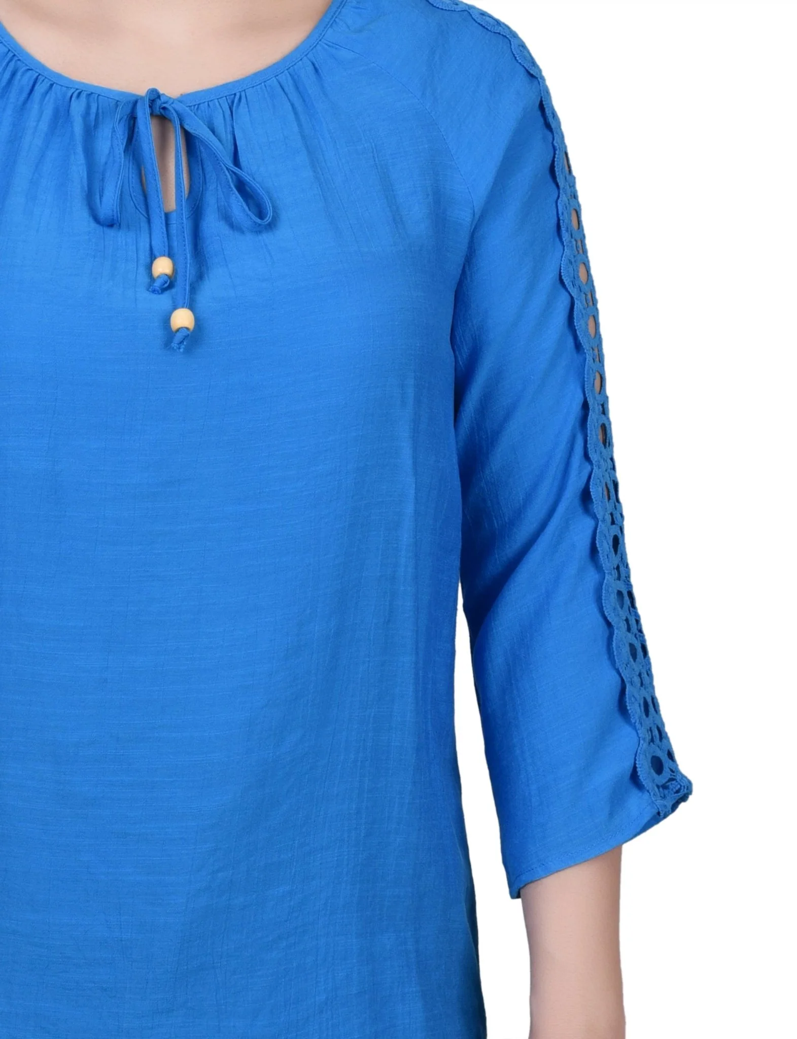 3/4 Length Sleeve Crochet Detail Blouse - Image 19