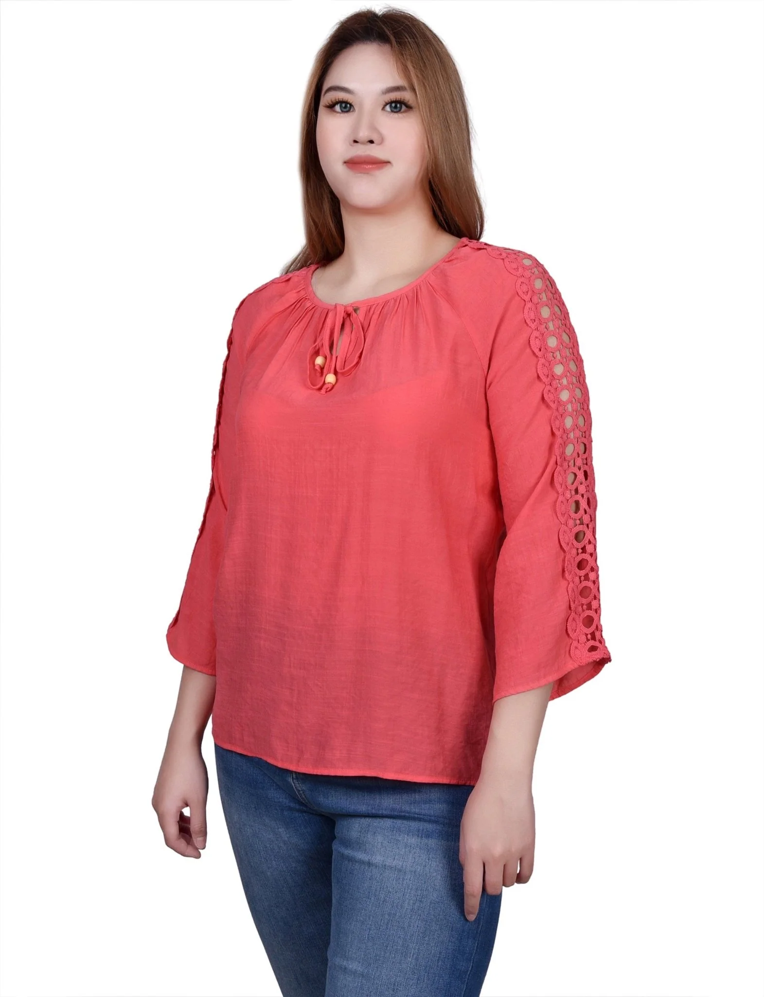 3/4 Length Sleeve Crochet Detail Blouse - Image 22