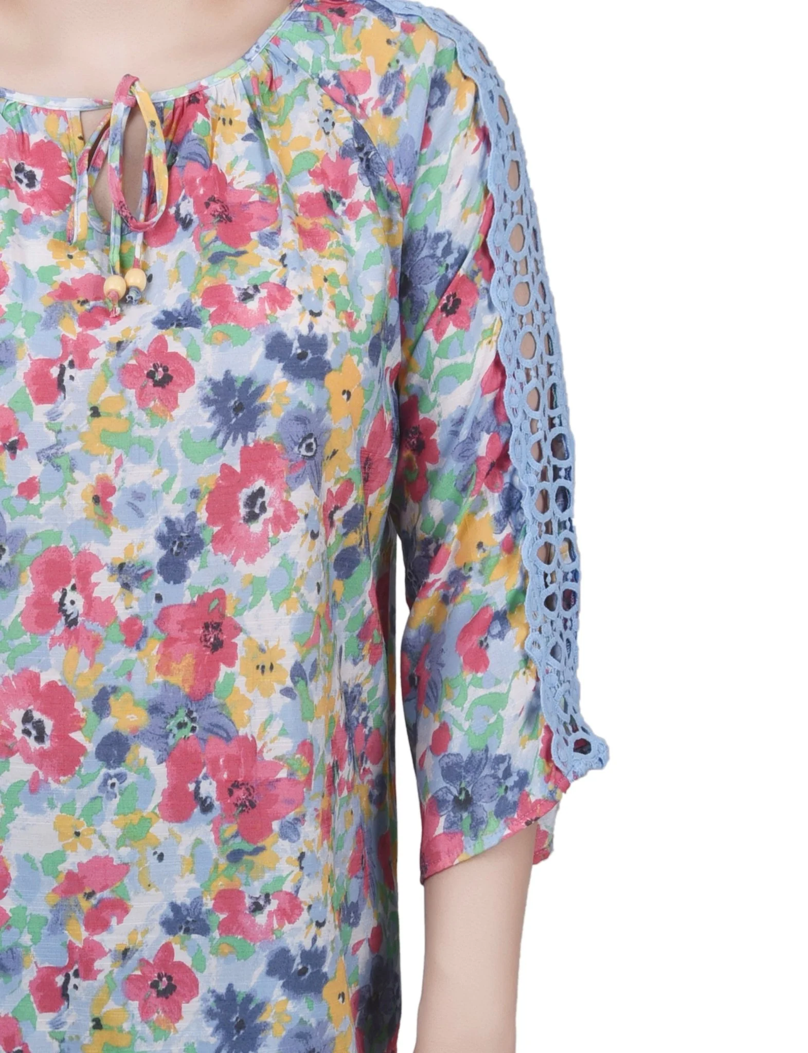 3/4 Length Sleeve Crochet Detail Blouse - Image 7