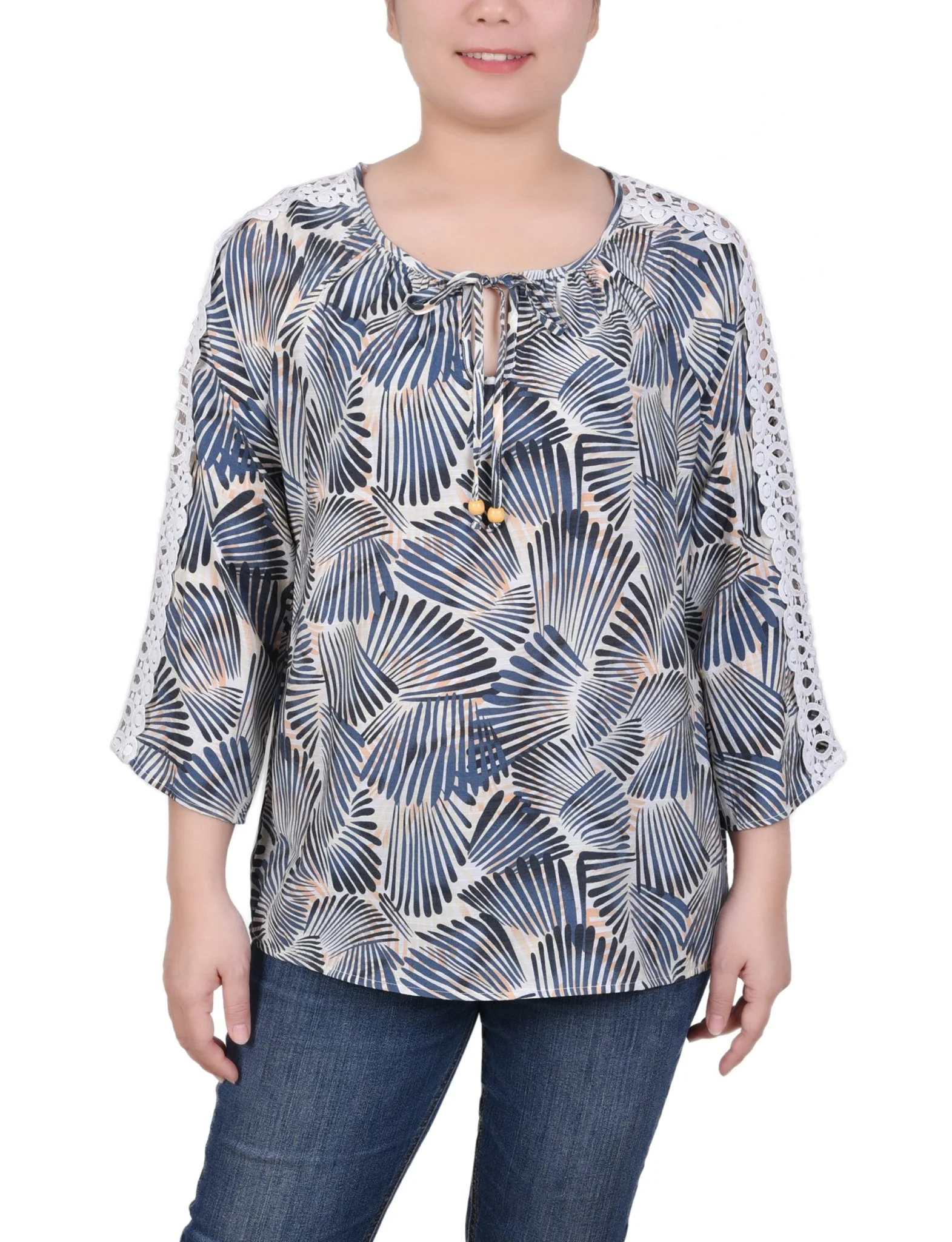 3/4 Length Sleeve Crochet Detail Blouse - Petite - Image 13