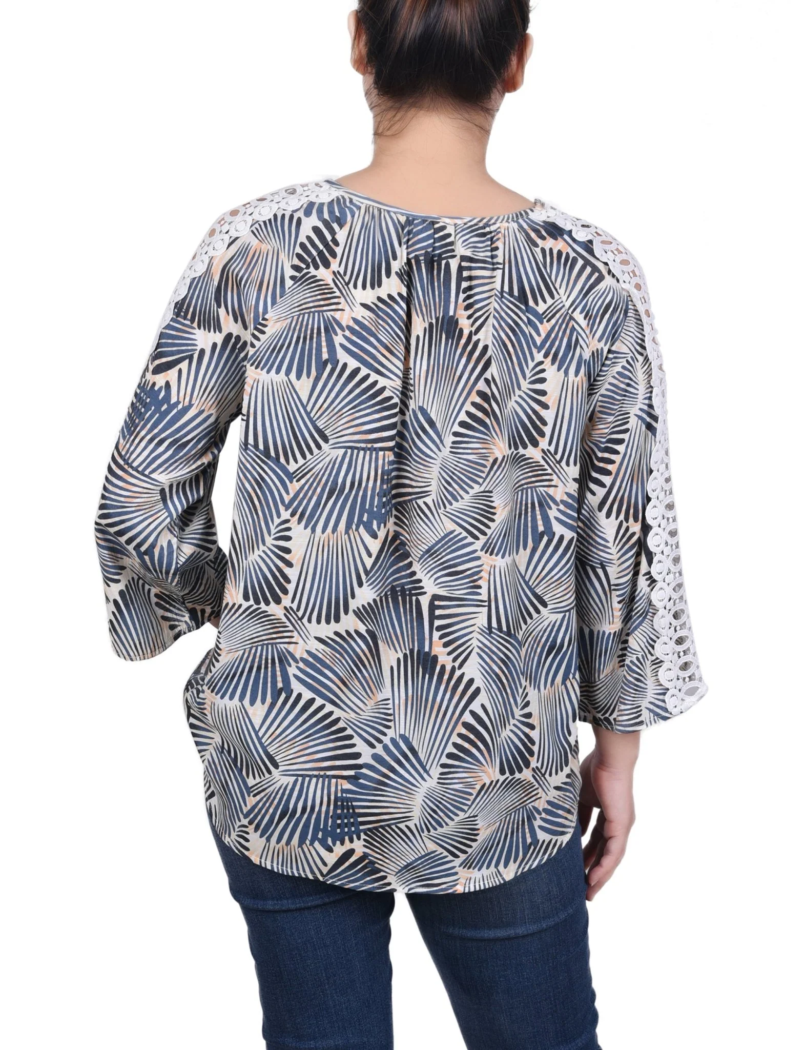3/4 Length Sleeve Crochet Detail Blouse - Petite - Image 15