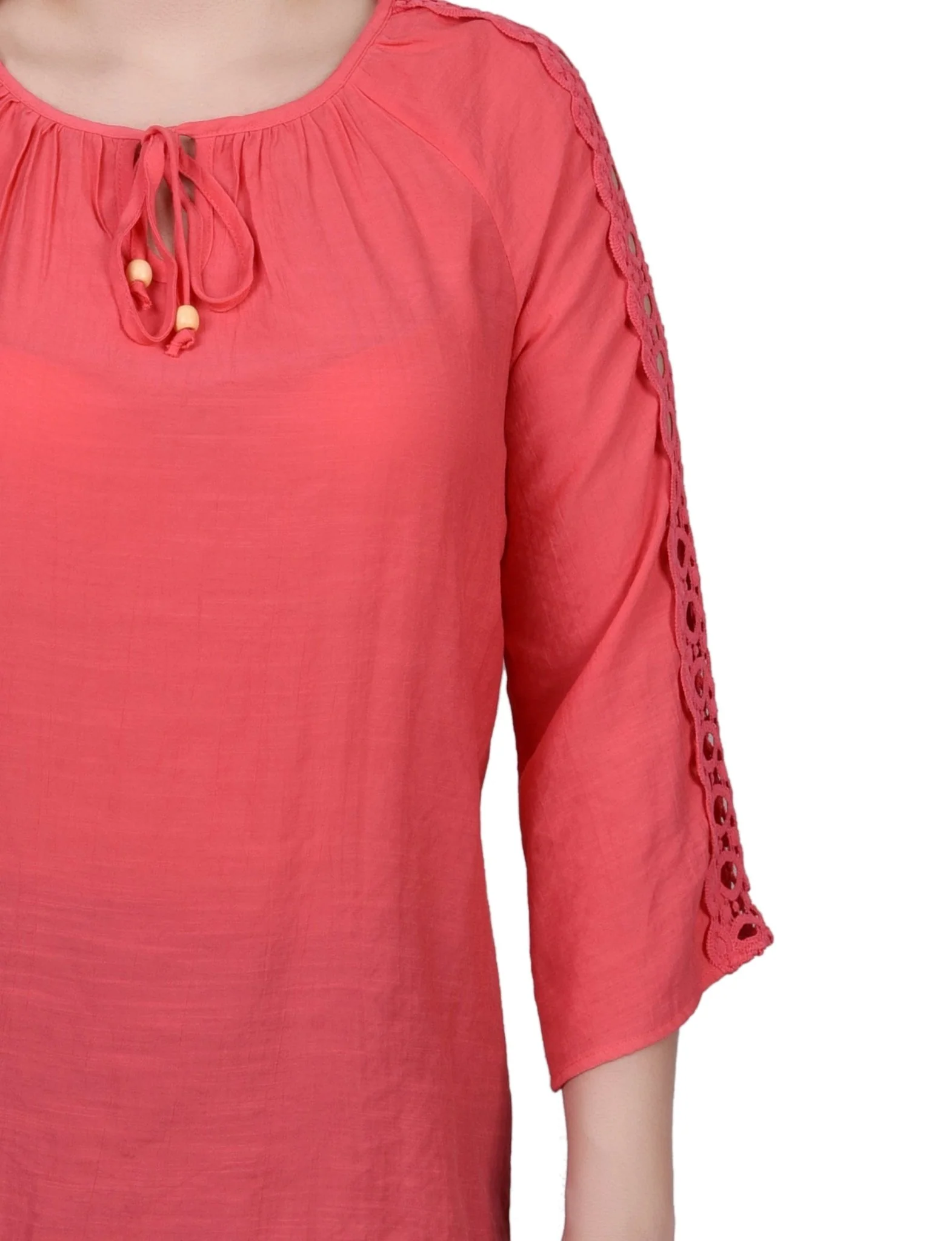 3/4 Length Sleeve Crochet Detail Blouse - Petite - Image 18
