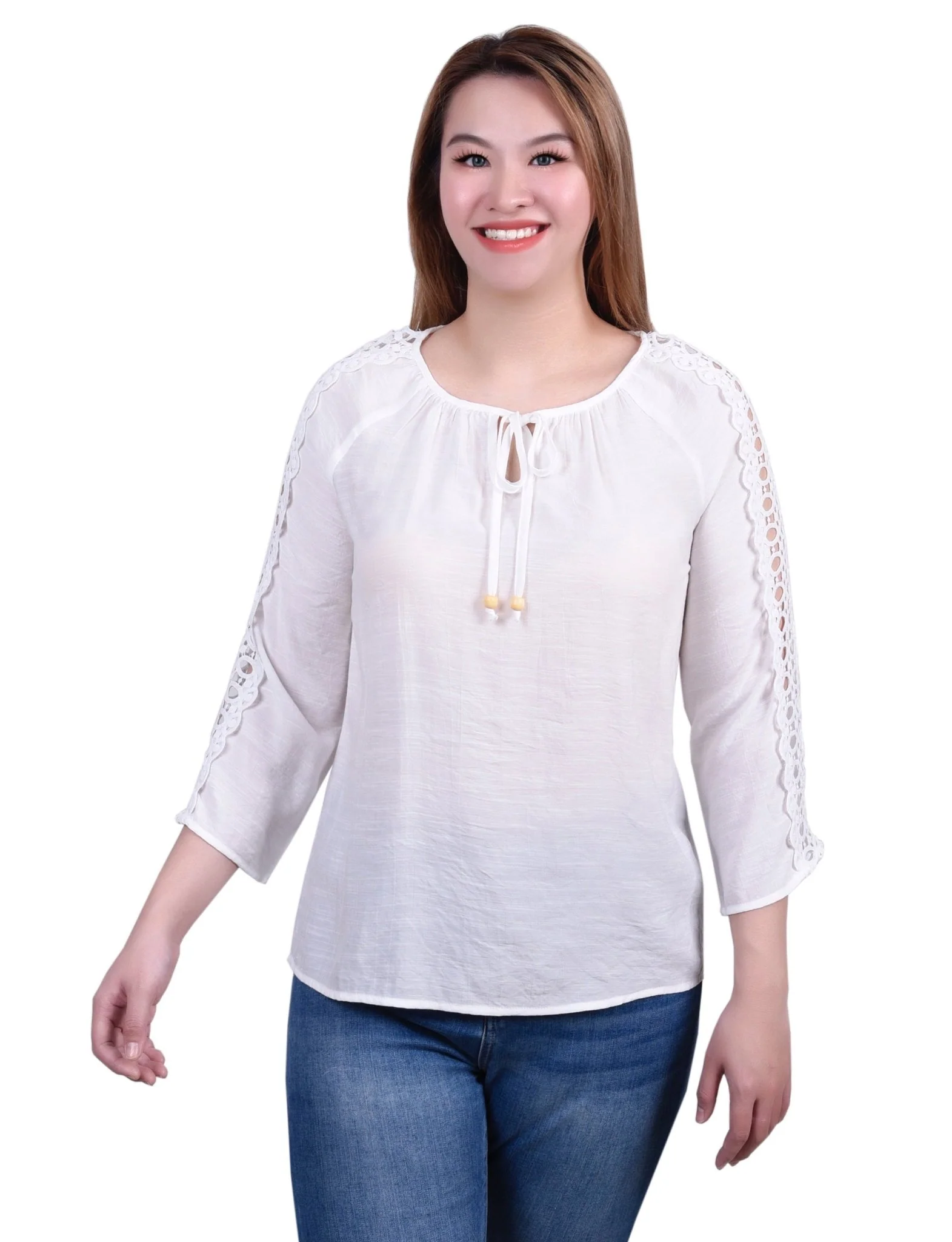 3/4 Length Sleeve Crochet Detail Blouse - Petite - Image 20
