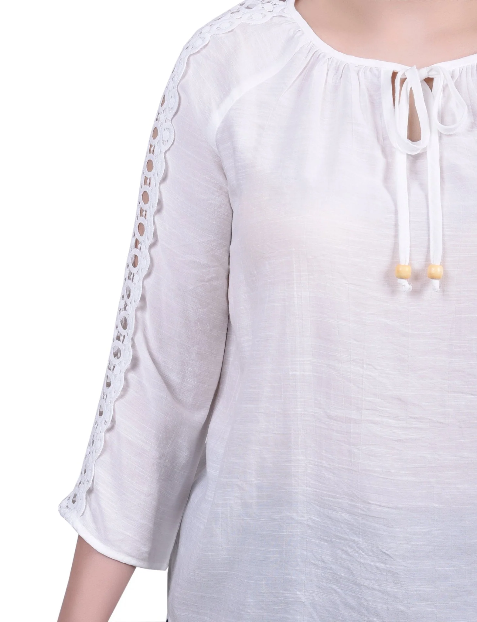 3/4 Length Sleeve Crochet Detail Blouse - Petite - Image 22