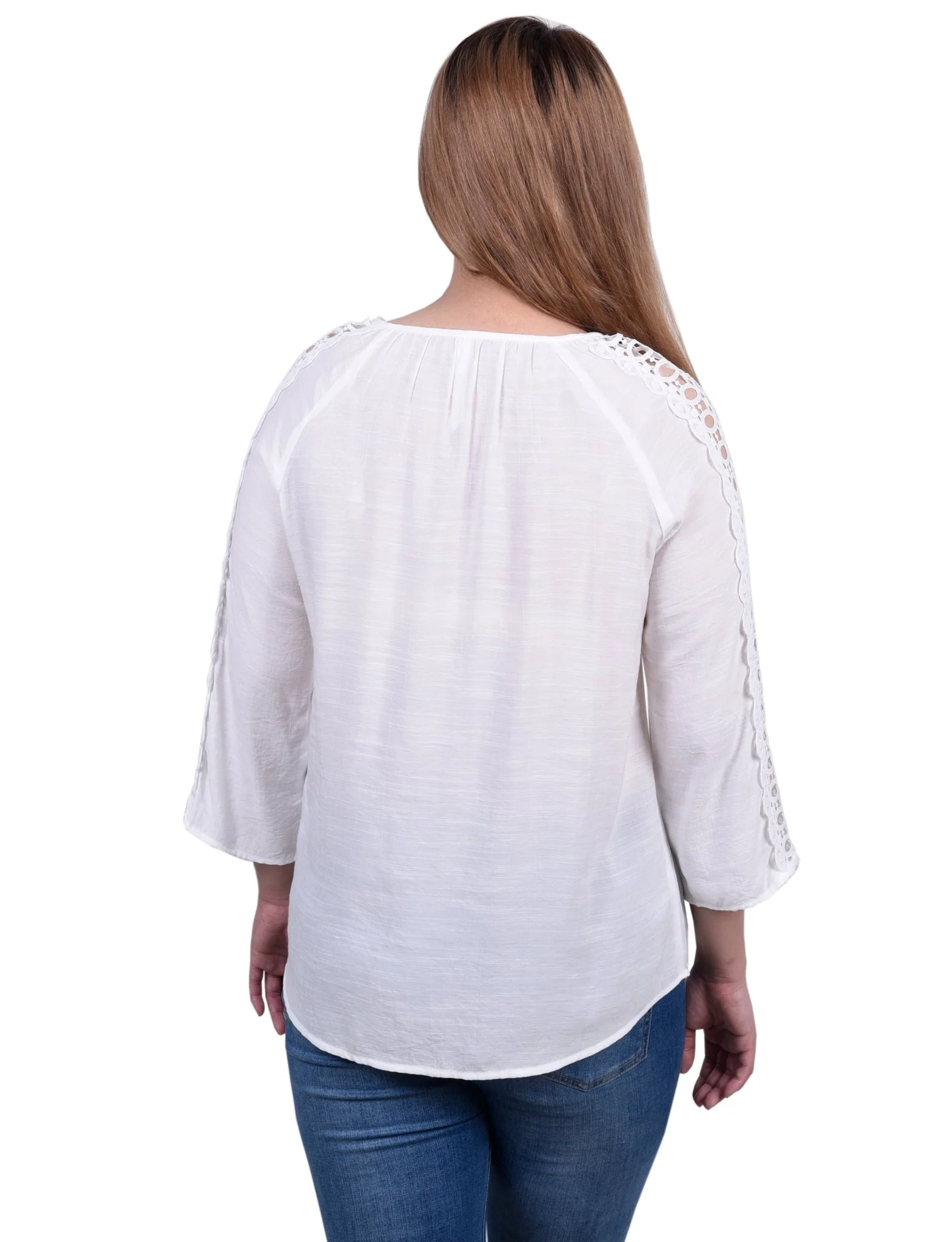3/4 Length Sleeve Crochet Detail Blouse - Petite - Image 23