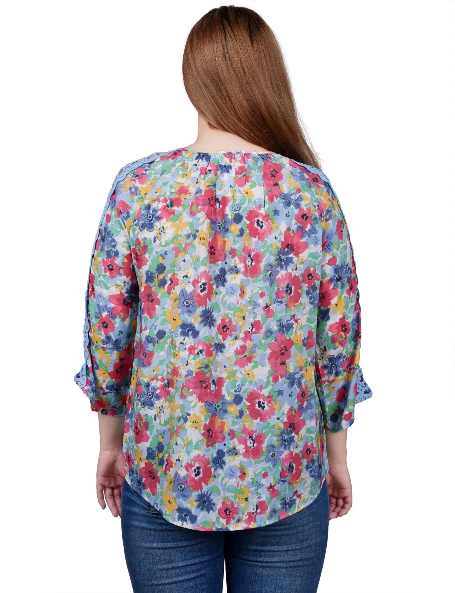 3/4 Length Sleeve Crochet Detail Blouse - Petite - Image 8