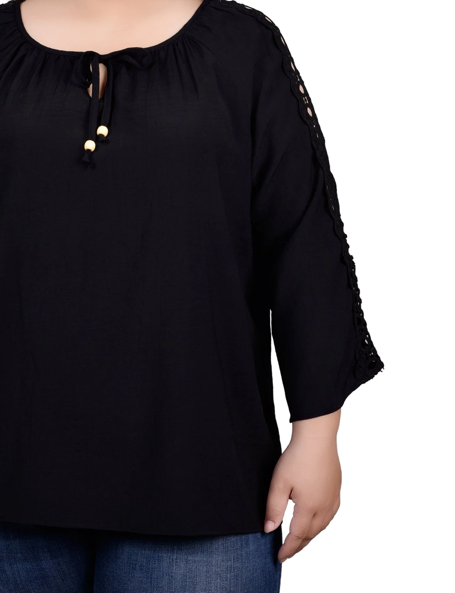 3/4 Length Sleeve Crochet Detail Blouse - Plus - Image 15