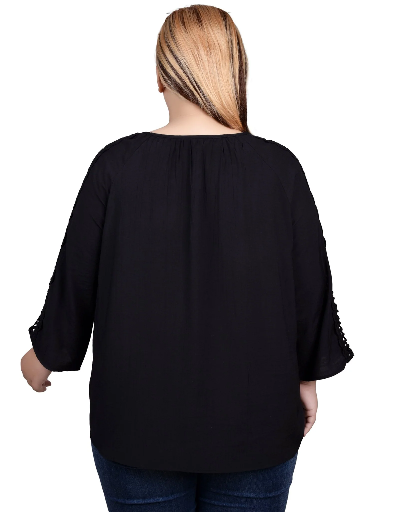 3/4 Length Sleeve Crochet Detail Blouse - Plus - Image 16
