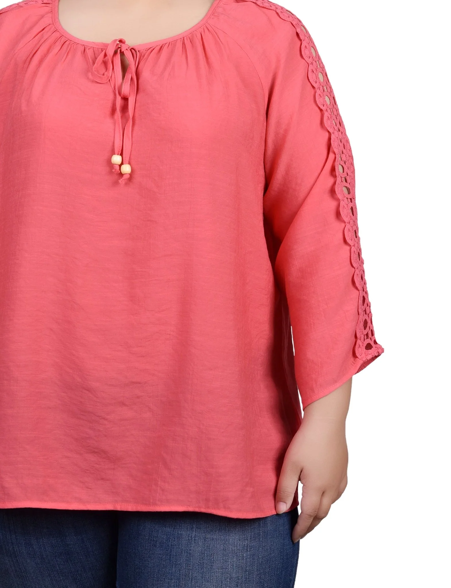 3/4 Length Sleeve Crochet Detail Blouse - Plus - Image 19