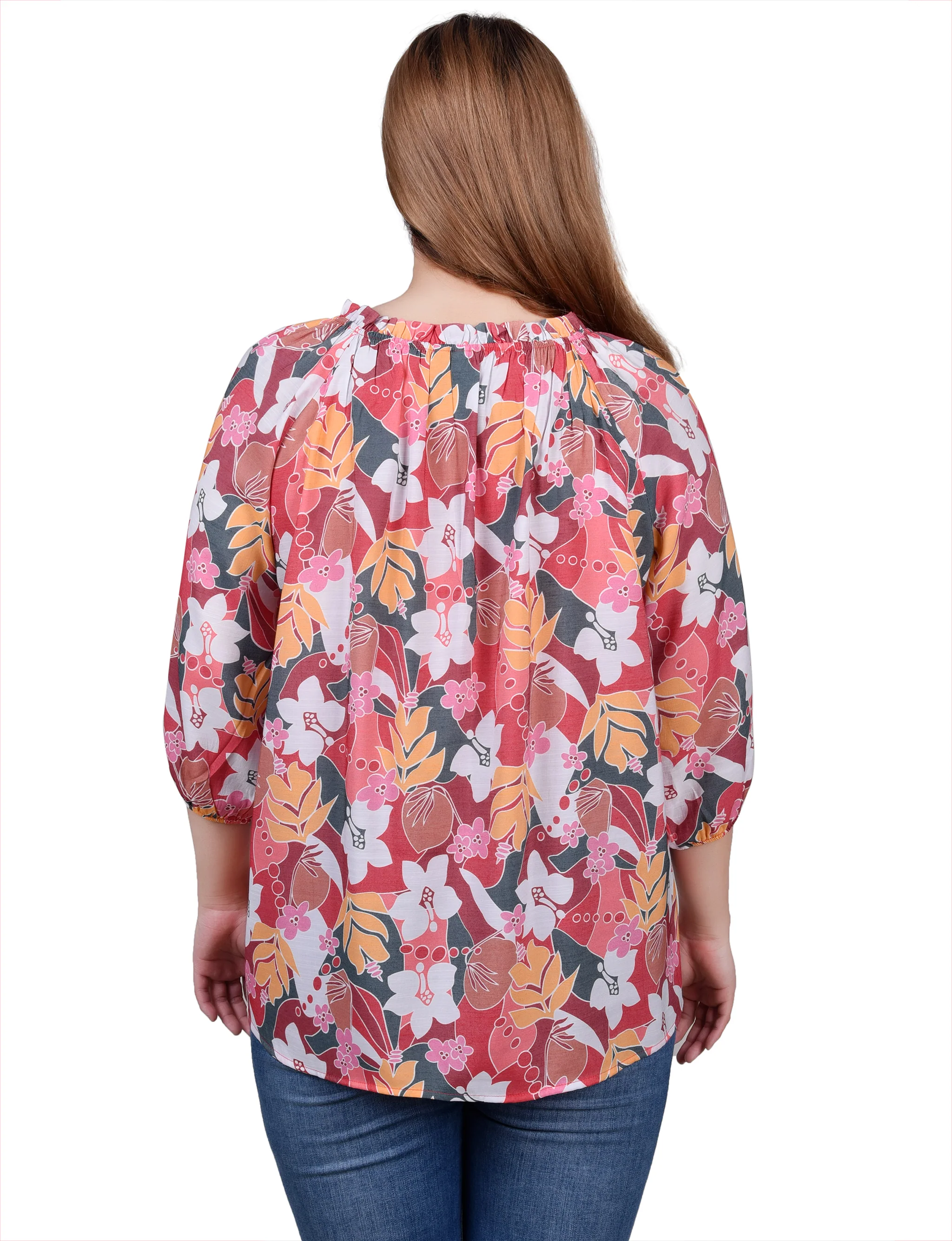 3/4 Length Sleeve Drawstring Neck Blouse - Image 8