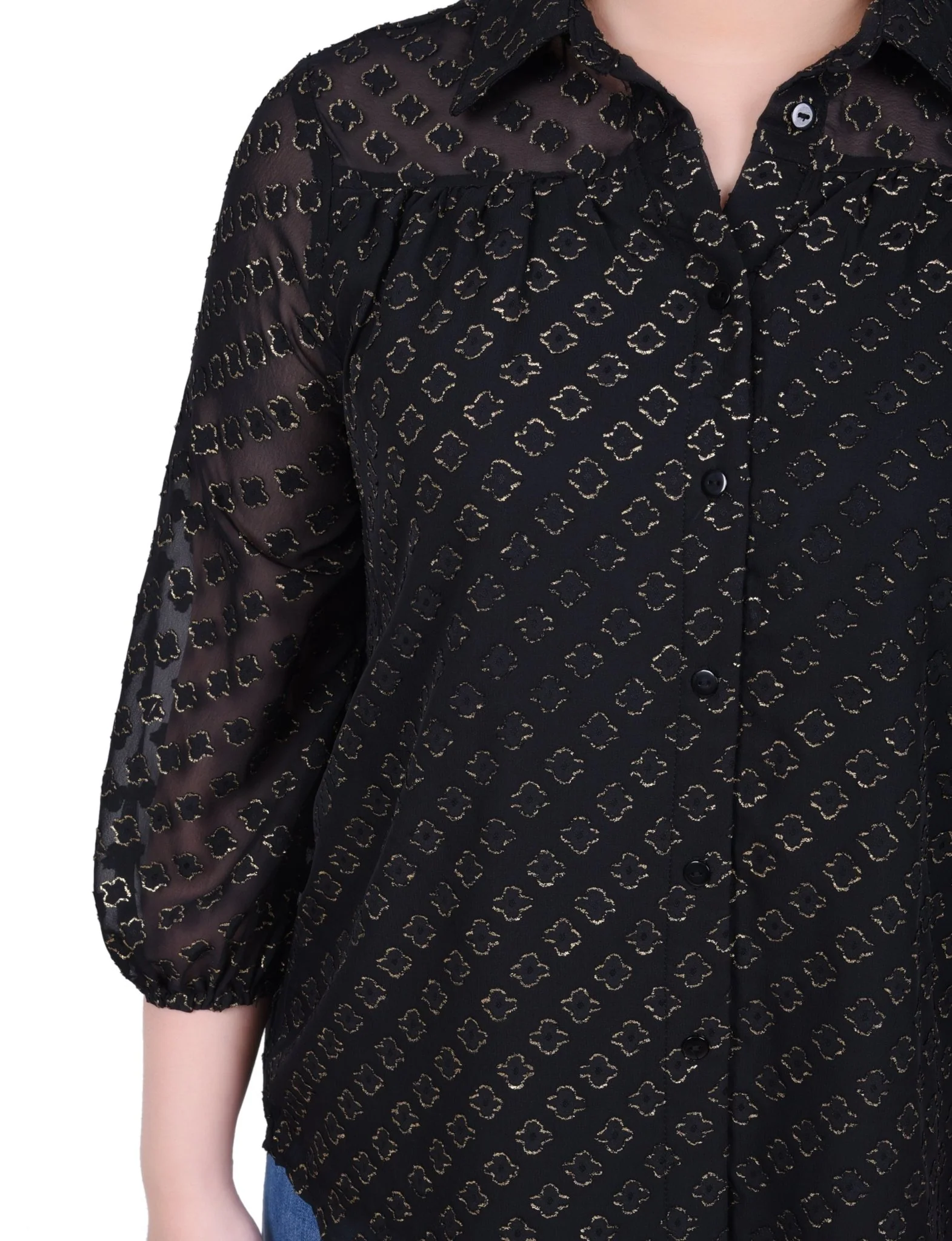 3/4 Length Sleeve Foiled Jacquard Chiffon Blouse - Petite - Image 3