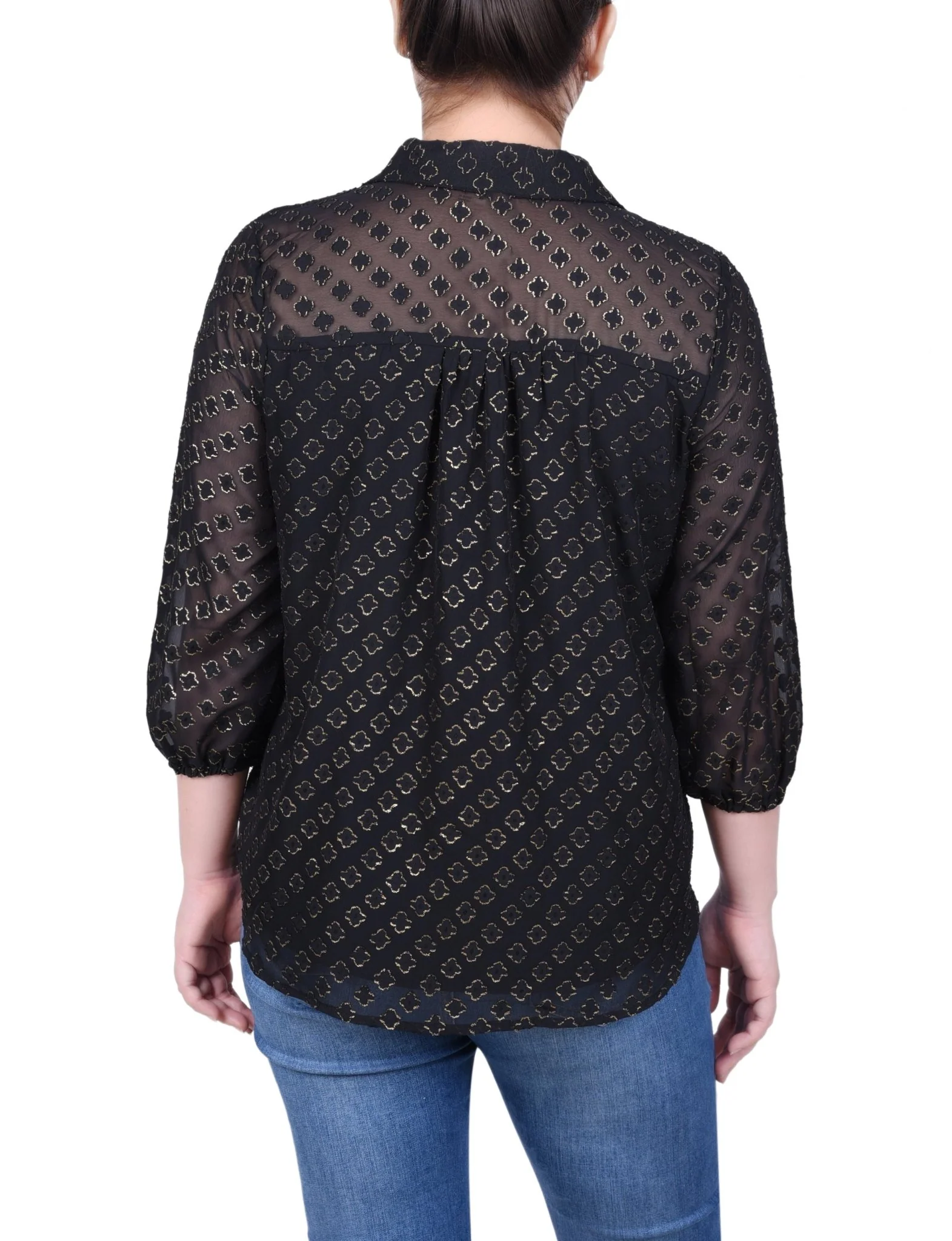 3/4 Length Sleeve Foiled Jacquard Chiffon Blouse - Petite - Image 4