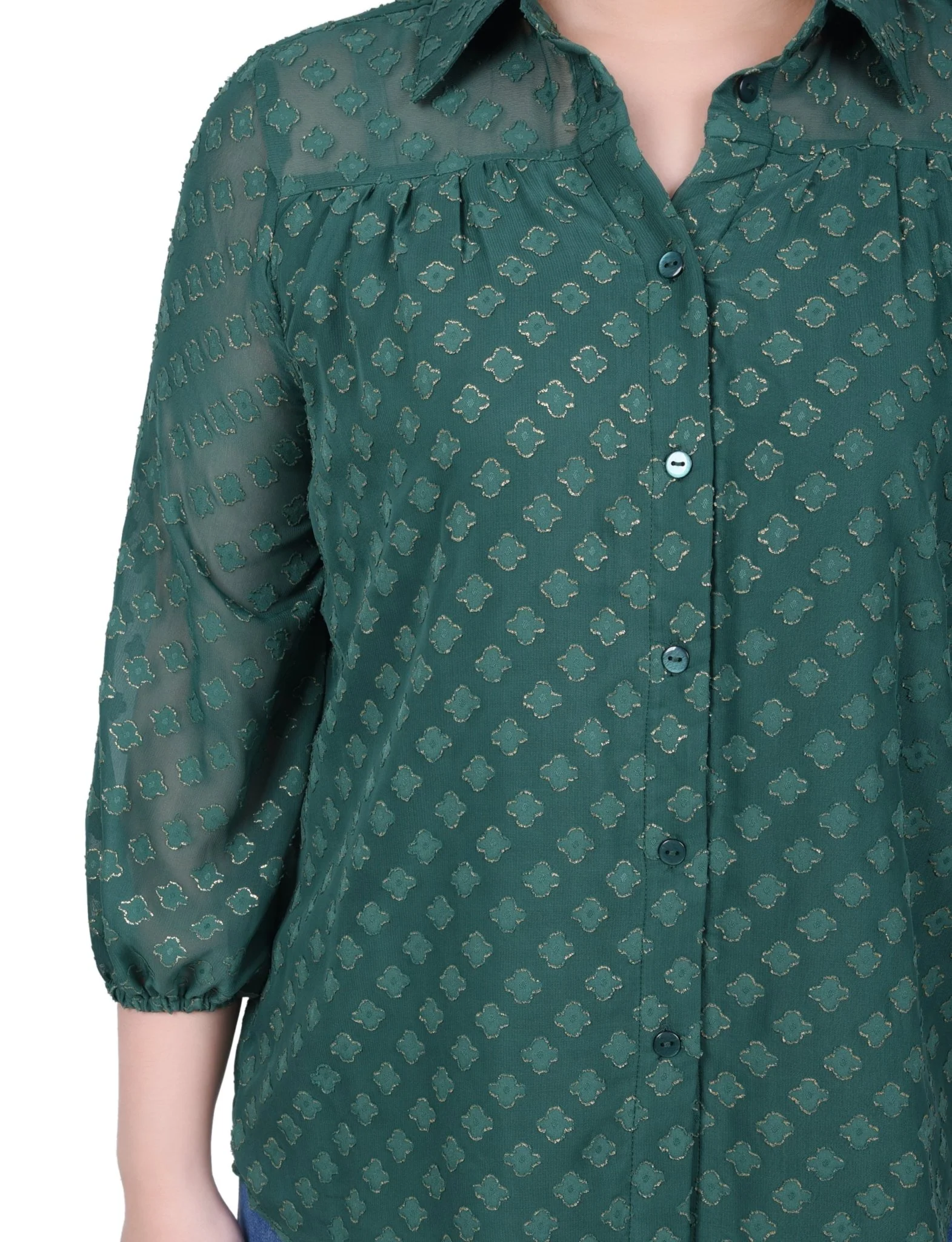 3/4 Length Sleeve Foiled Jacquard Chiffon Blouse - Petite - Image 7