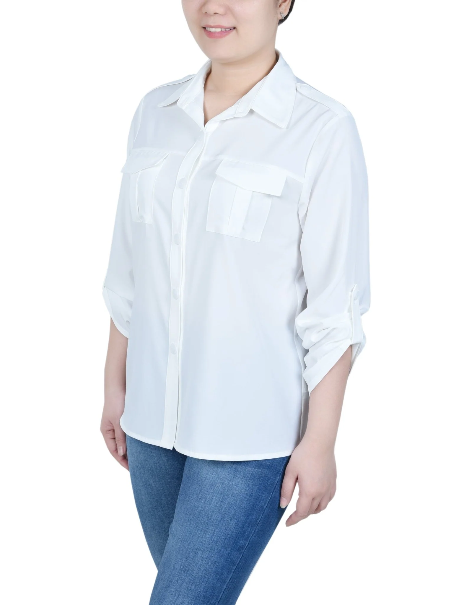 3/4 Length Sleeve Roll Tab Blouse - Petite - Image 6