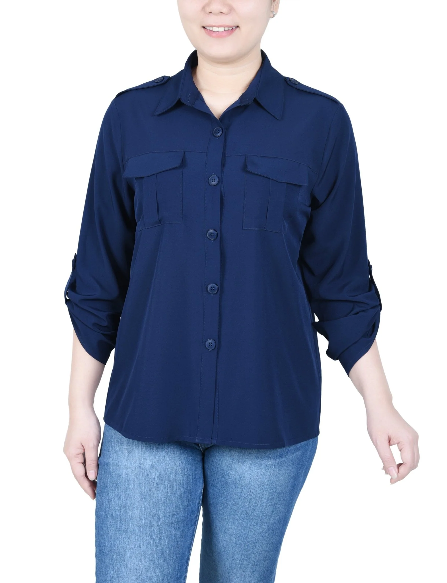 3/4 Length Sleeve Roll Tab Blouse - Petite - Image 9