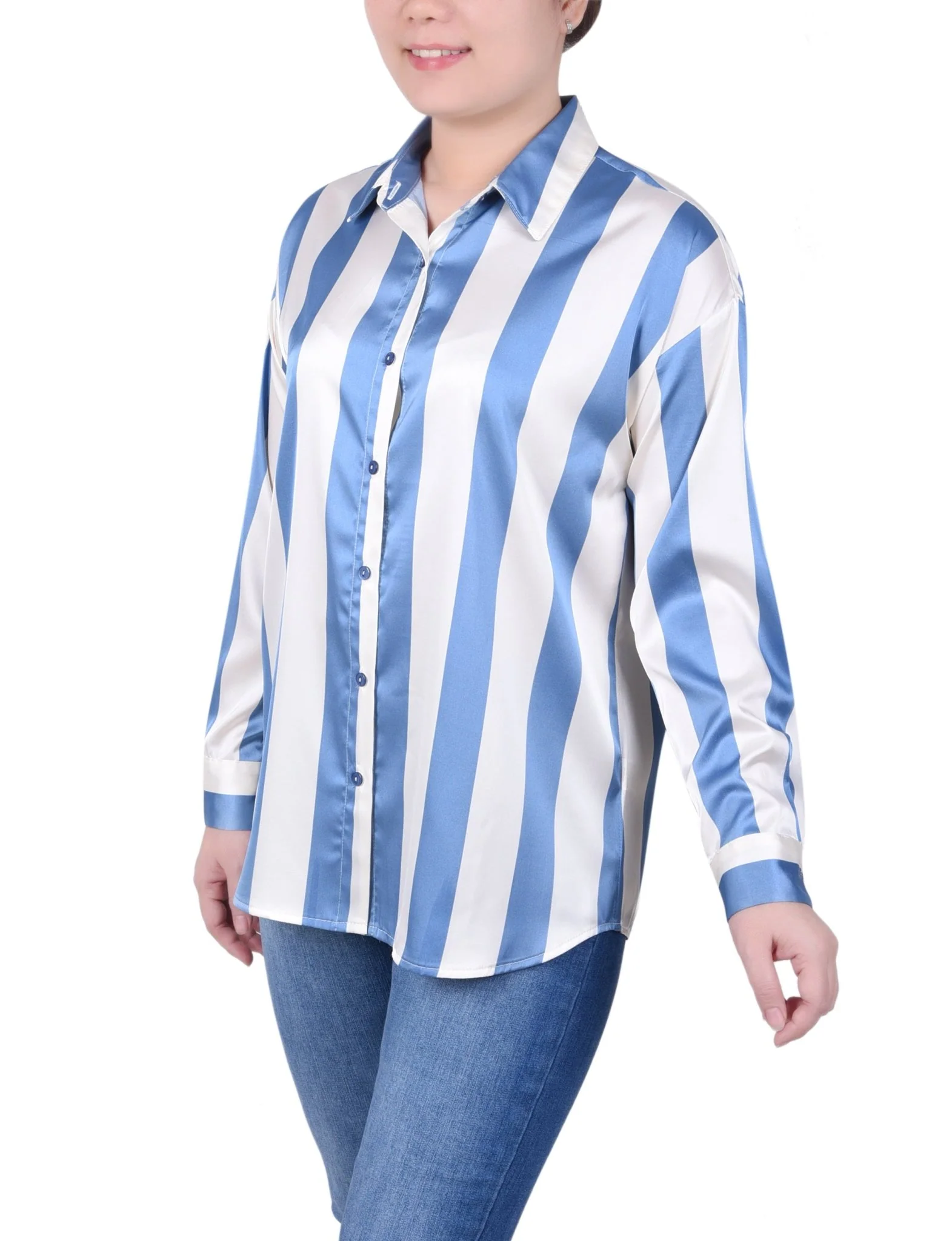3/4 Length Sleeve Roll Tab Satin Blouse - Petite - Image 14