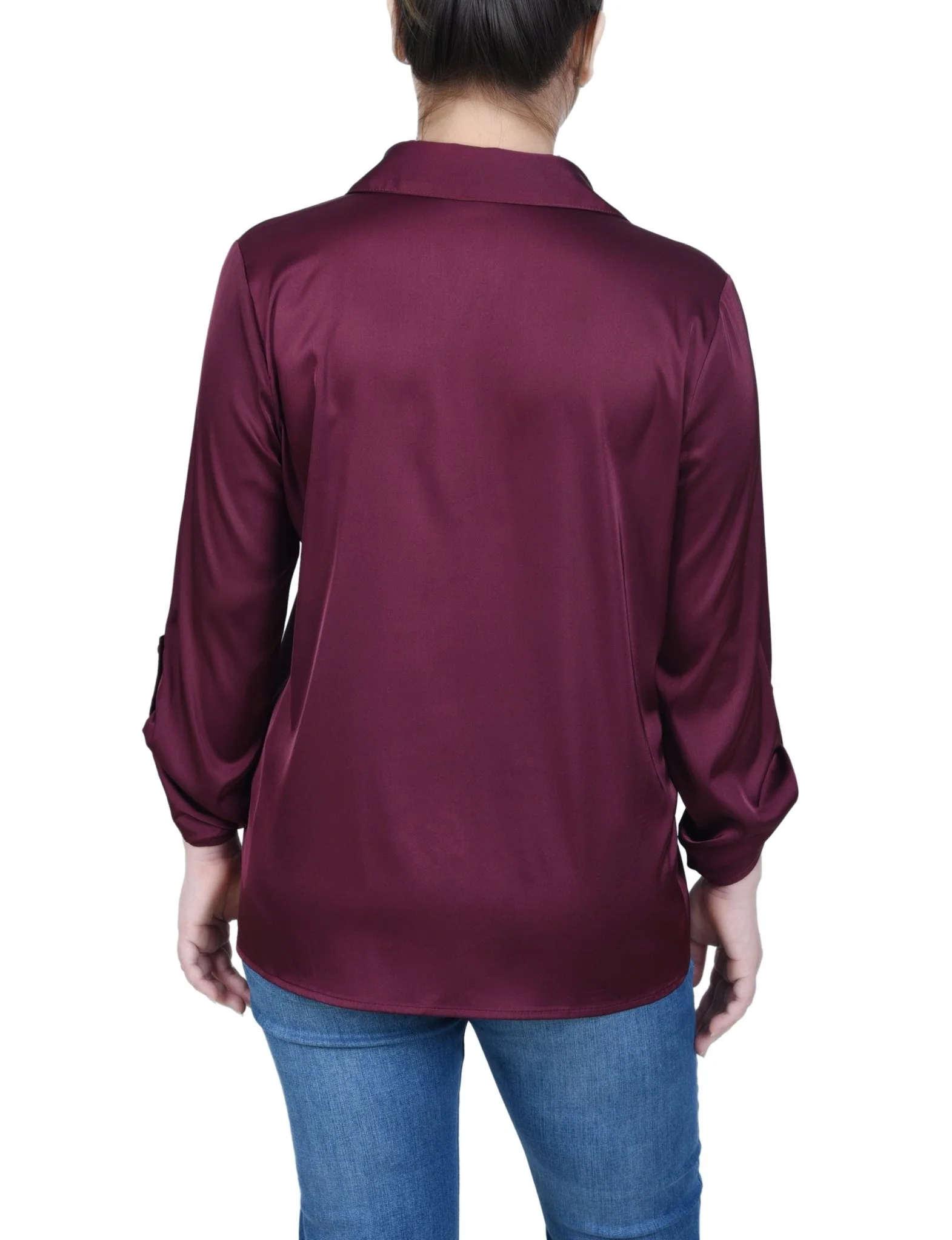 3/4 Length Sleeve Roll Tab Satin Blouse - Petite - Image 4