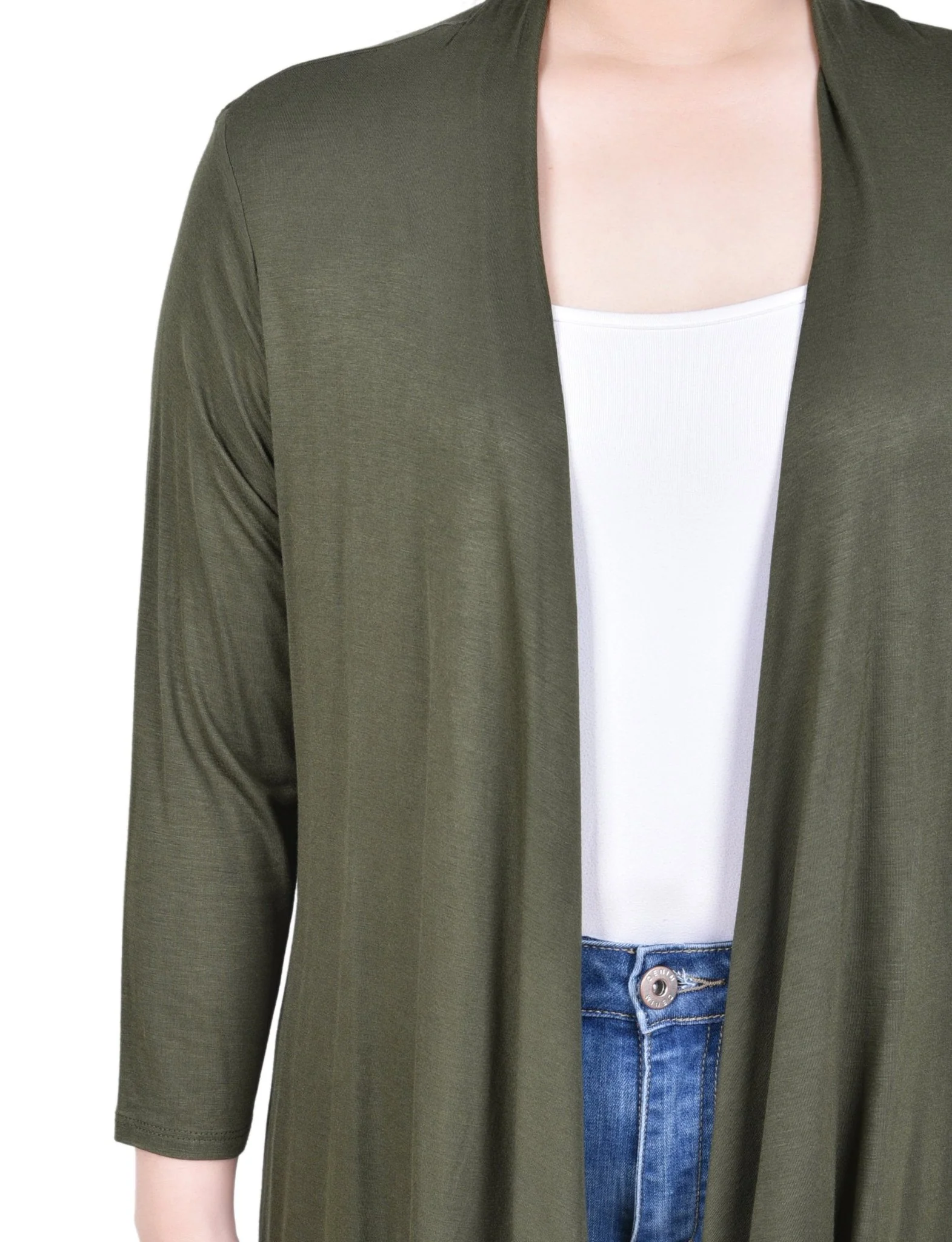 3/4 Length Sleeve Solid Cardigan - Petite - Image 3