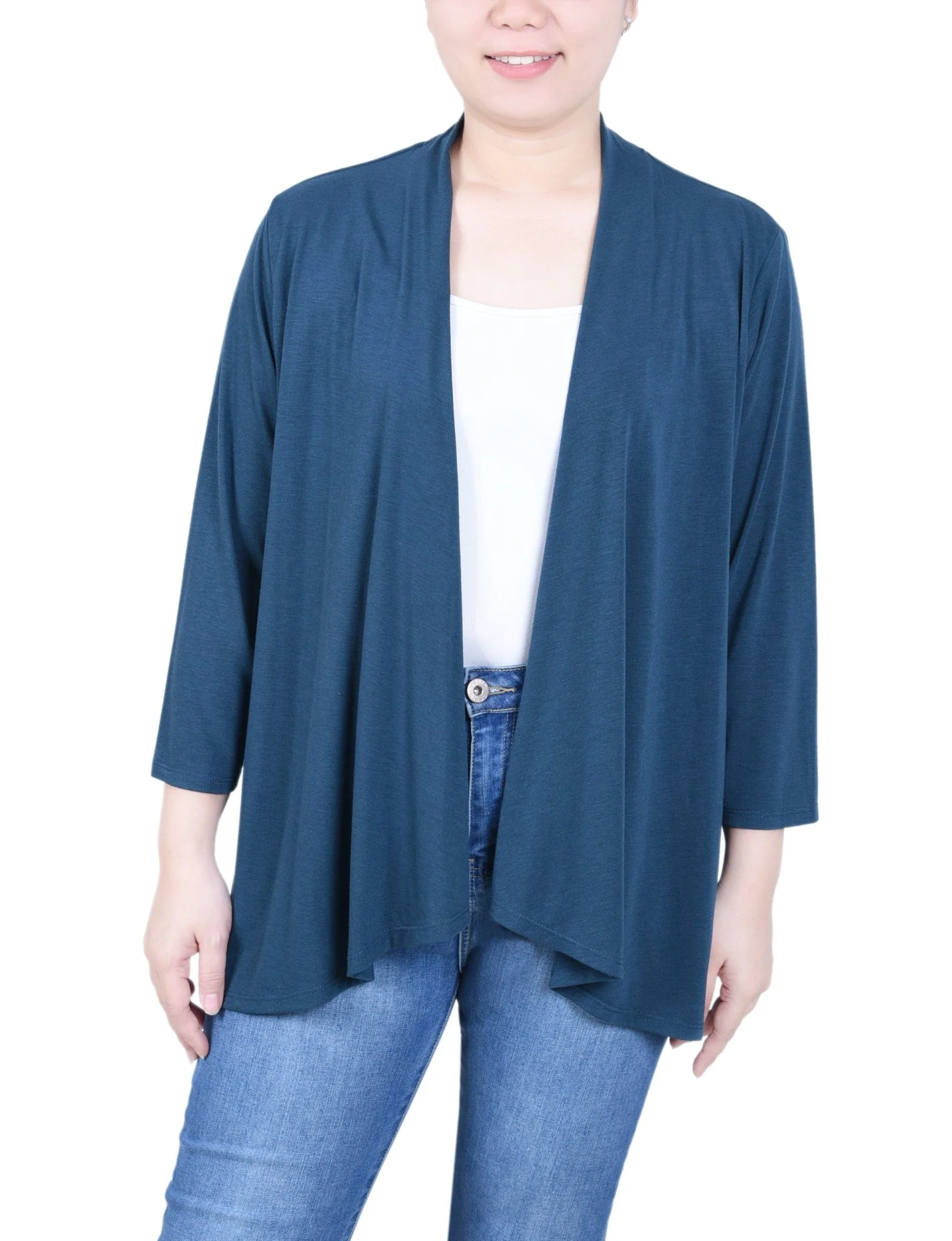 3/4 Length Sleeve Solid Cardigan - Petite - Image 5