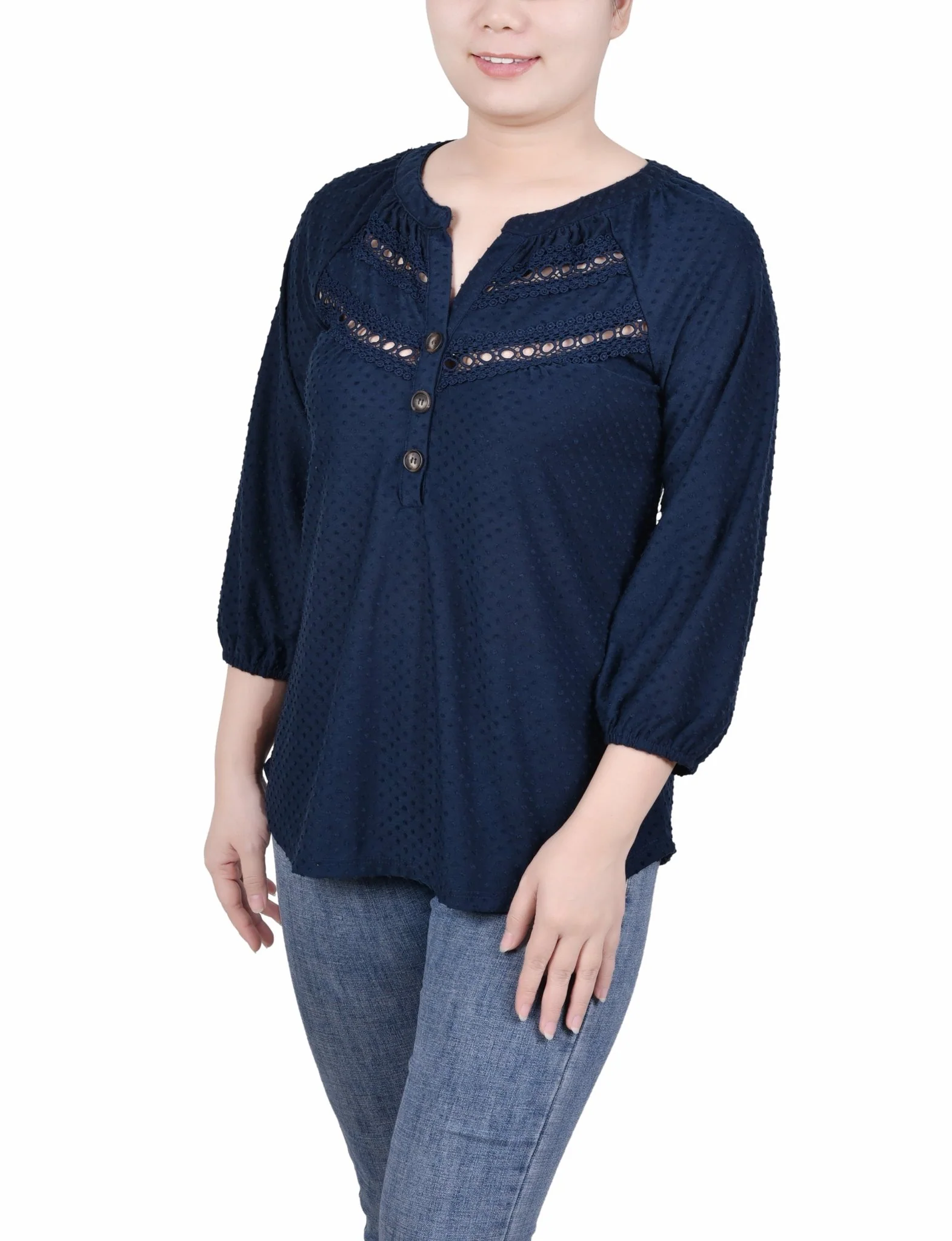 3/4 Length Sleeve Swiss Dot Top - Petite - Image 2