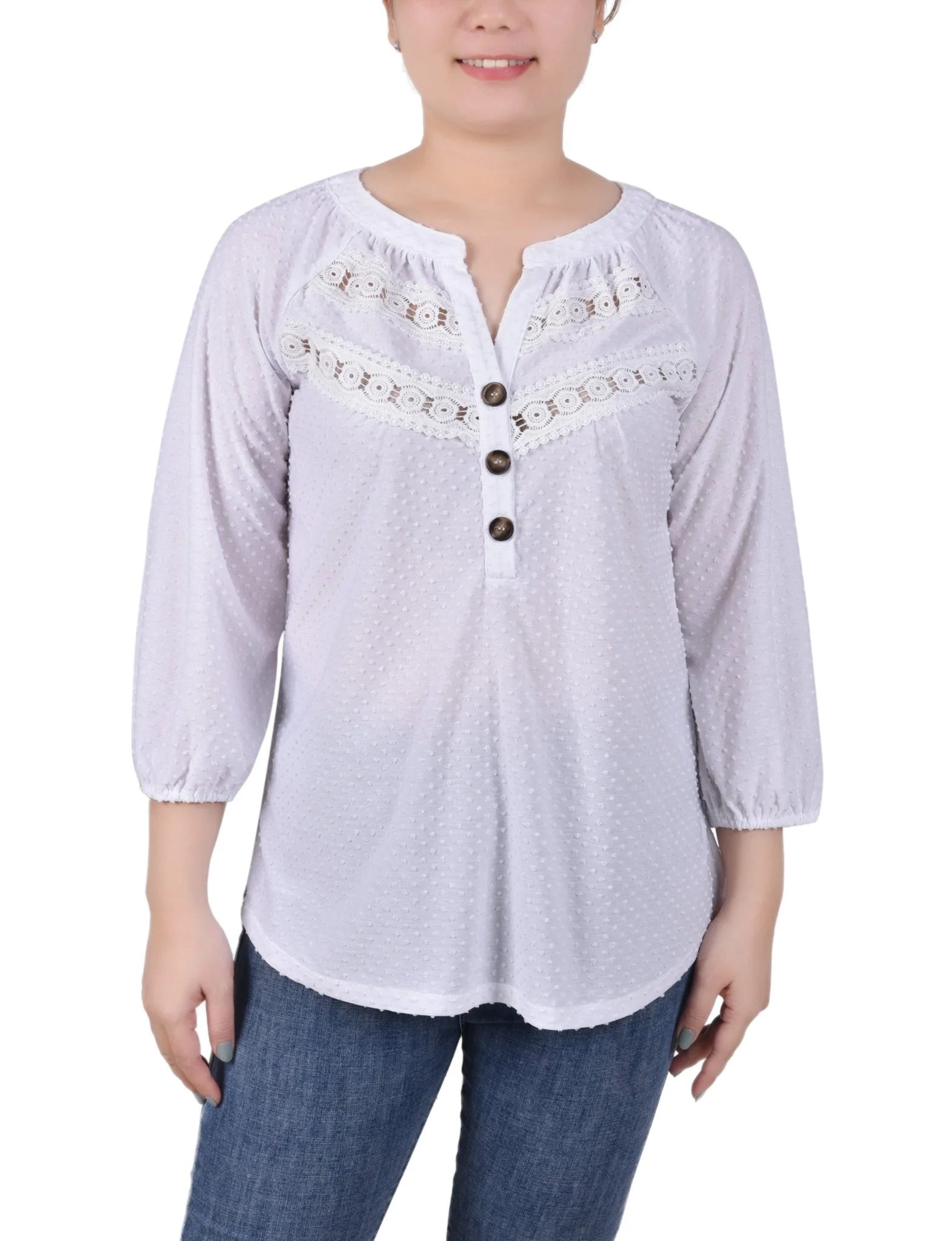 3/4 Length Sleeve Swiss Dot Top - Petite - Image 4