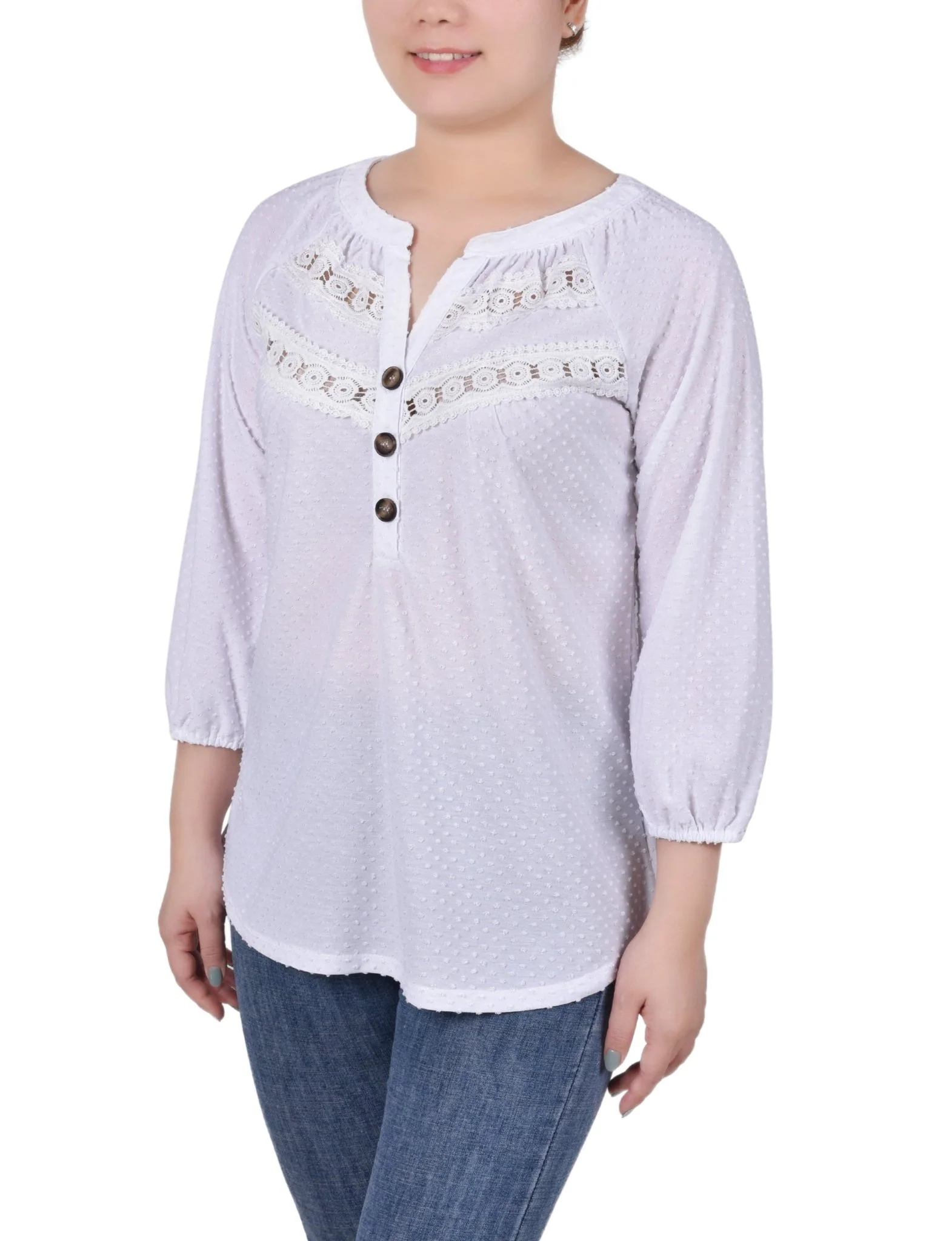 3/4 Length Sleeve Swiss Dot Top - Petite - Image 5