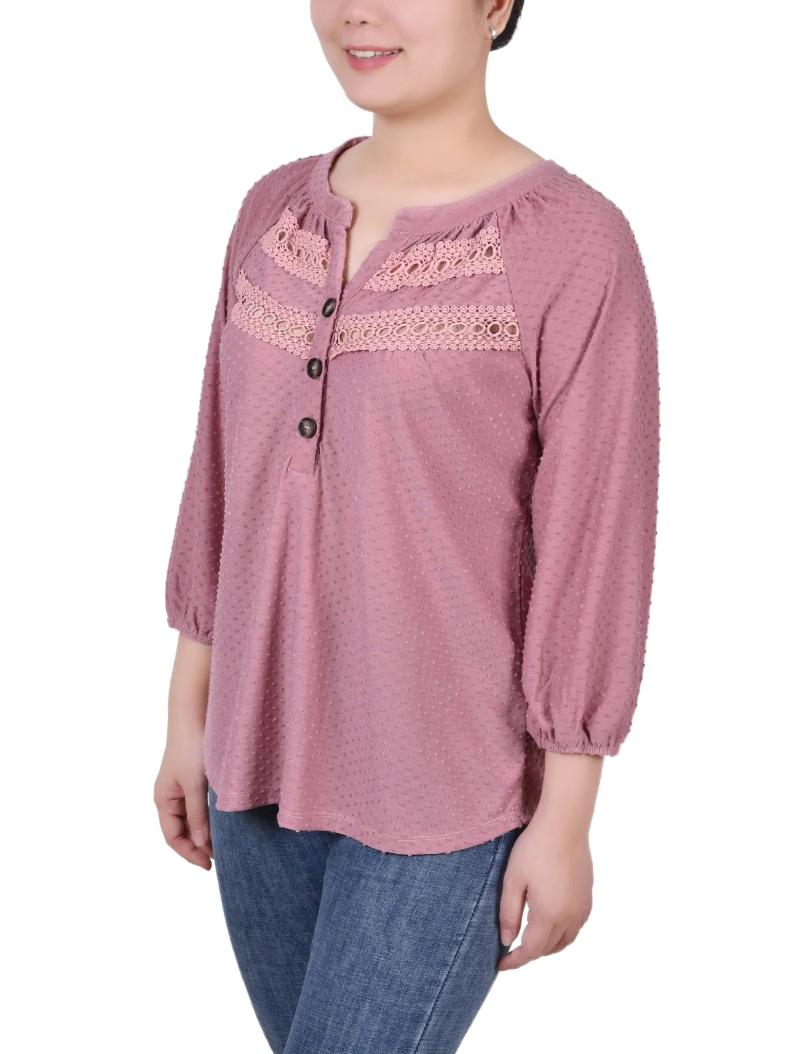 3/4 Length Sleeve Swiss Dot Top - Petite - Image 8