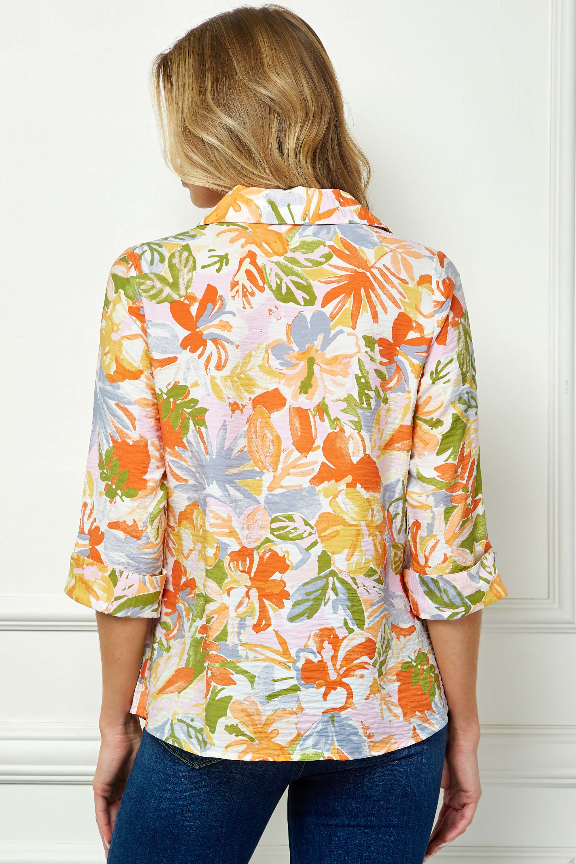 3/4 Notch Cuff Sleeve Johnny Collar Shirt in Orange - Image 2