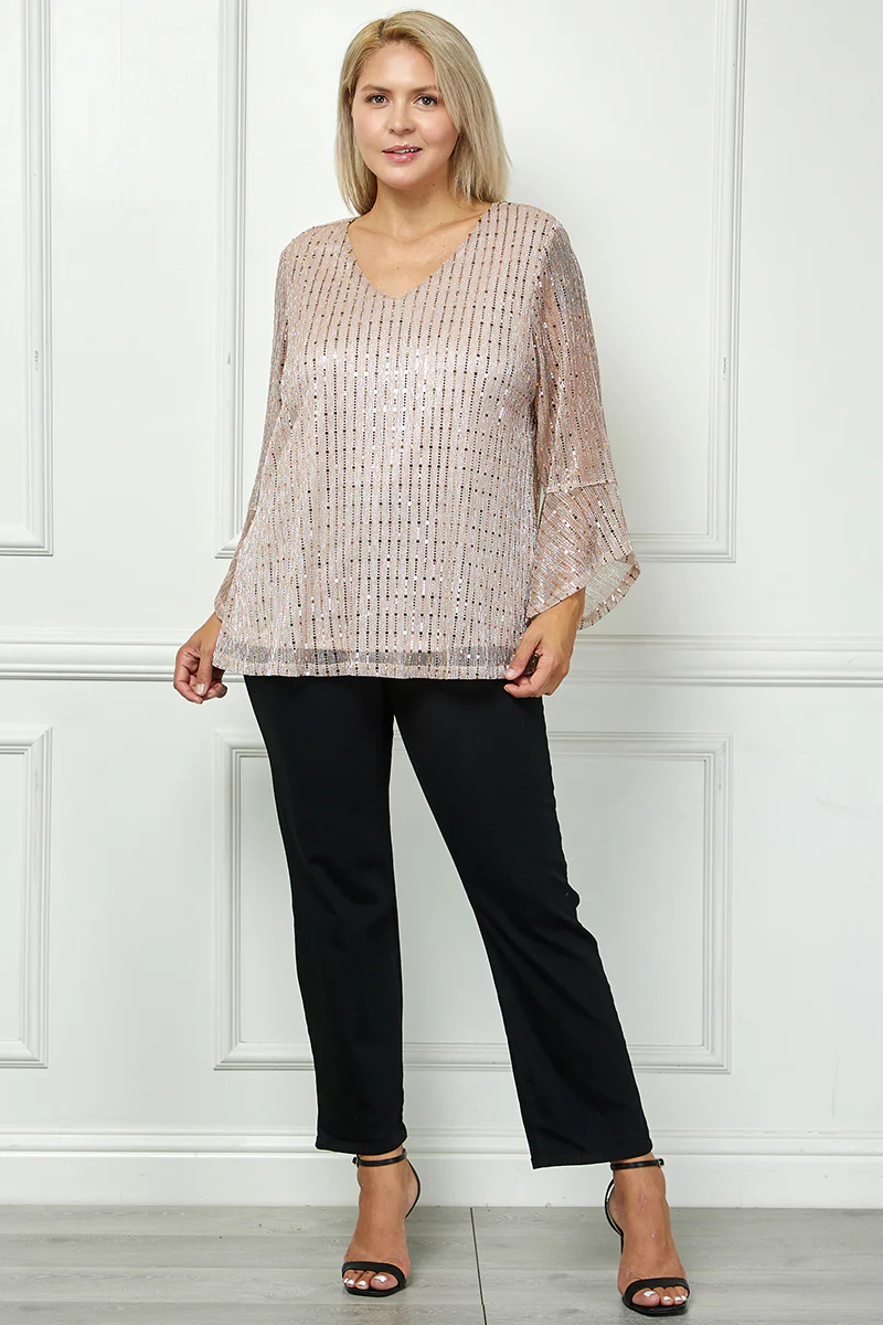 3/4 Ruffle Sleeve V-Neck Blouse - Blush - Plus - Image 2