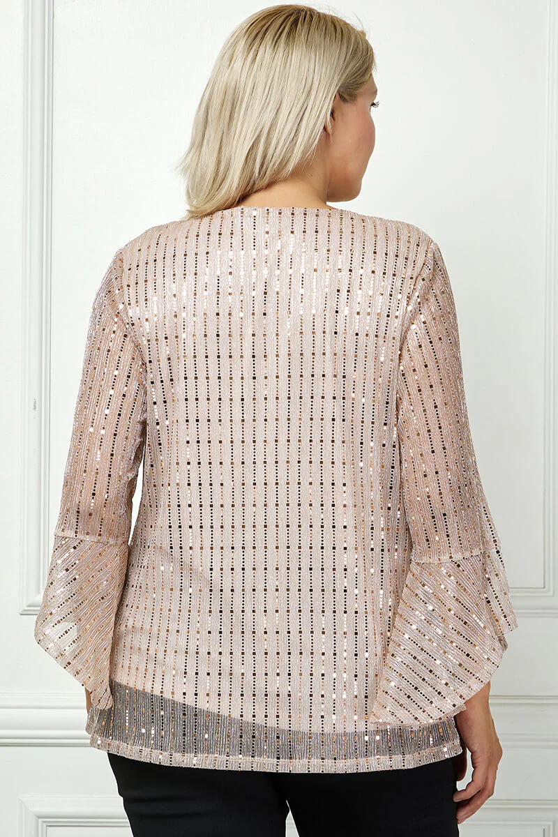 3/4 Ruffle Sleeve V-Neck Blouse - Blush - Plus - Image 4