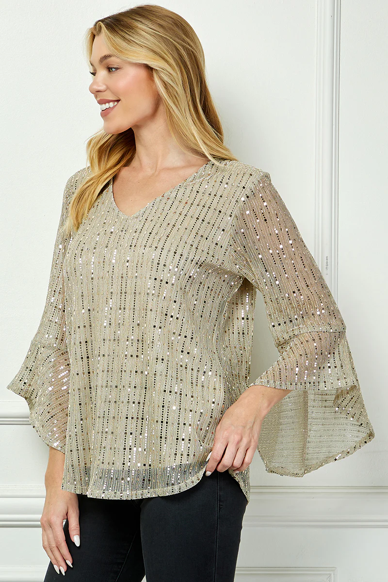 3/4 Ruffle Sleeve V-Neck Blouse - Yellow - Image 3
