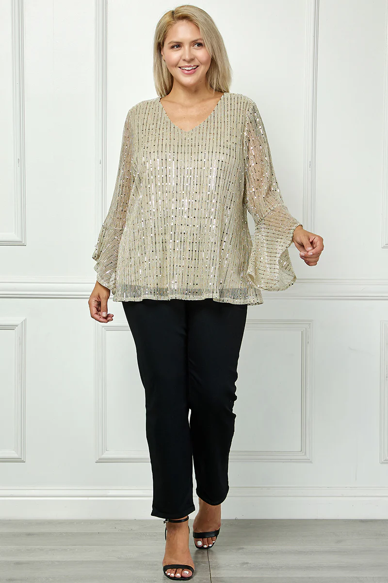 3/4 Ruffle Sleeve V-Neck Blouse - Yellow - Plus - Image 2