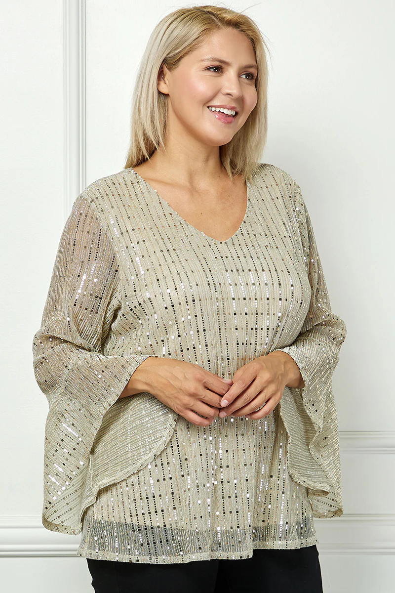 3/4 Ruffle Sleeve V-Neck Blouse - Yellow - Plus - Image 3